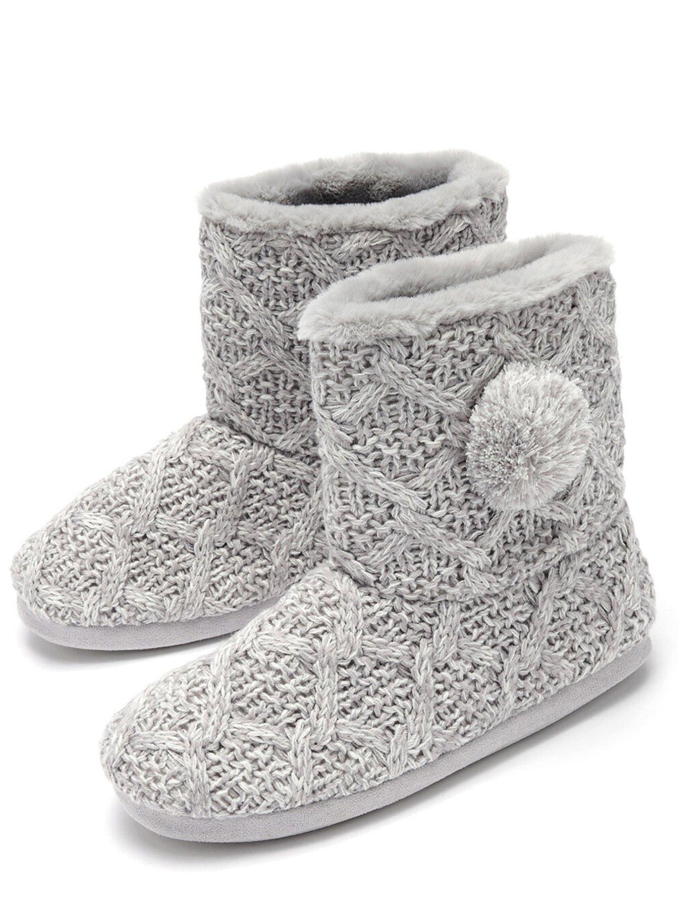 Image 2 of 3 of Pour Moi Cable Knit Bootie Slipper - Grey
