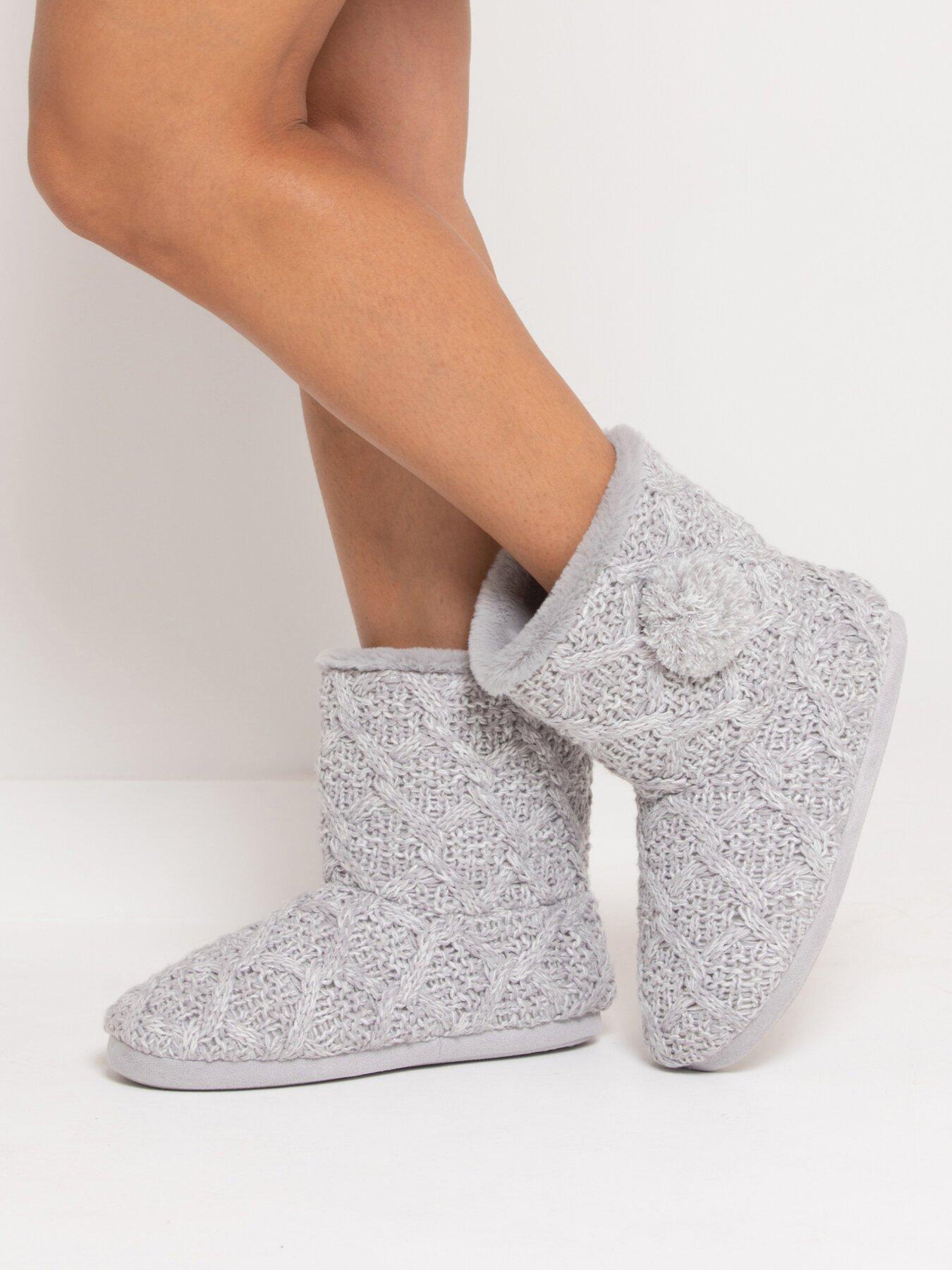 Image 3 of 3 of Pour Moi Cable Knit Bootie Slipper - Grey
