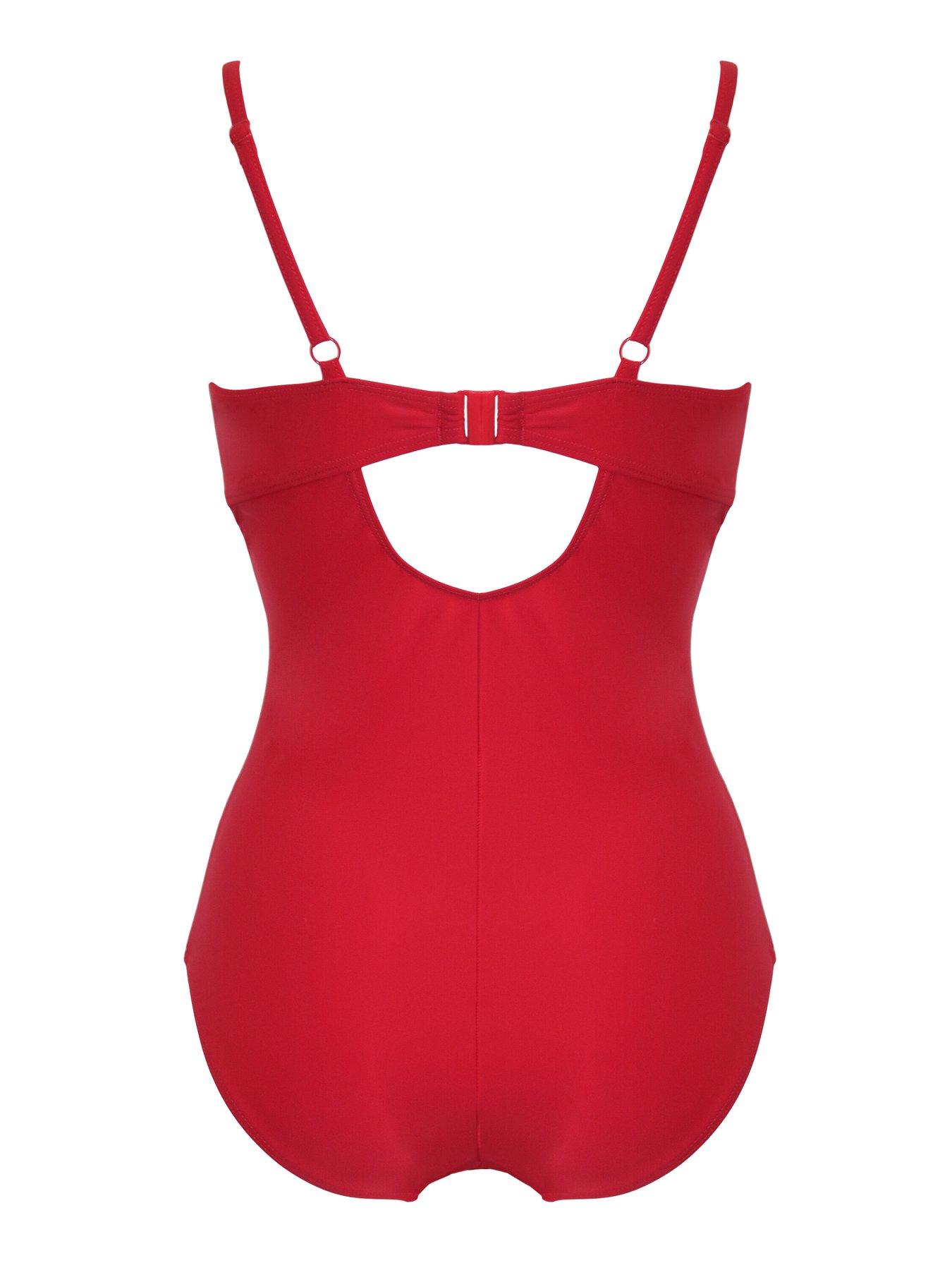 image of pour-moi-lightly-padded-underwired-twist-front-tummy-control-swimsuit-red
