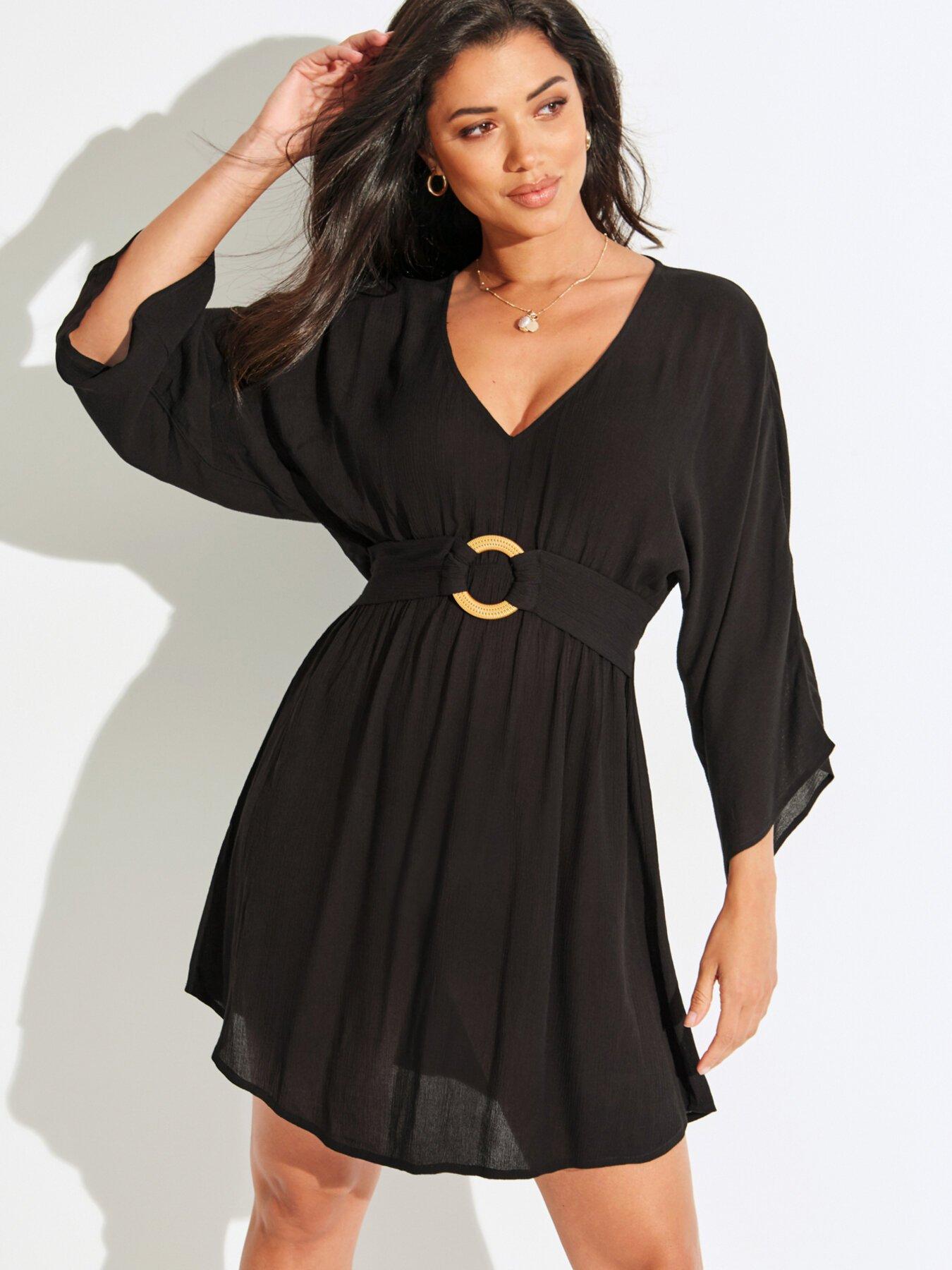 Pour Moi Crinkle O Ring Cover Up - Black | littlewoods.com