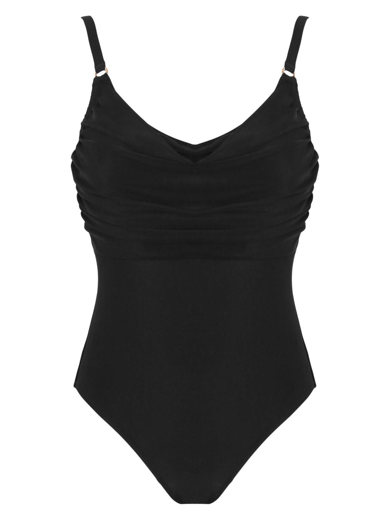  image of pour-moi-mykonos-cowl-neck-tummy-control-swimsuit-black