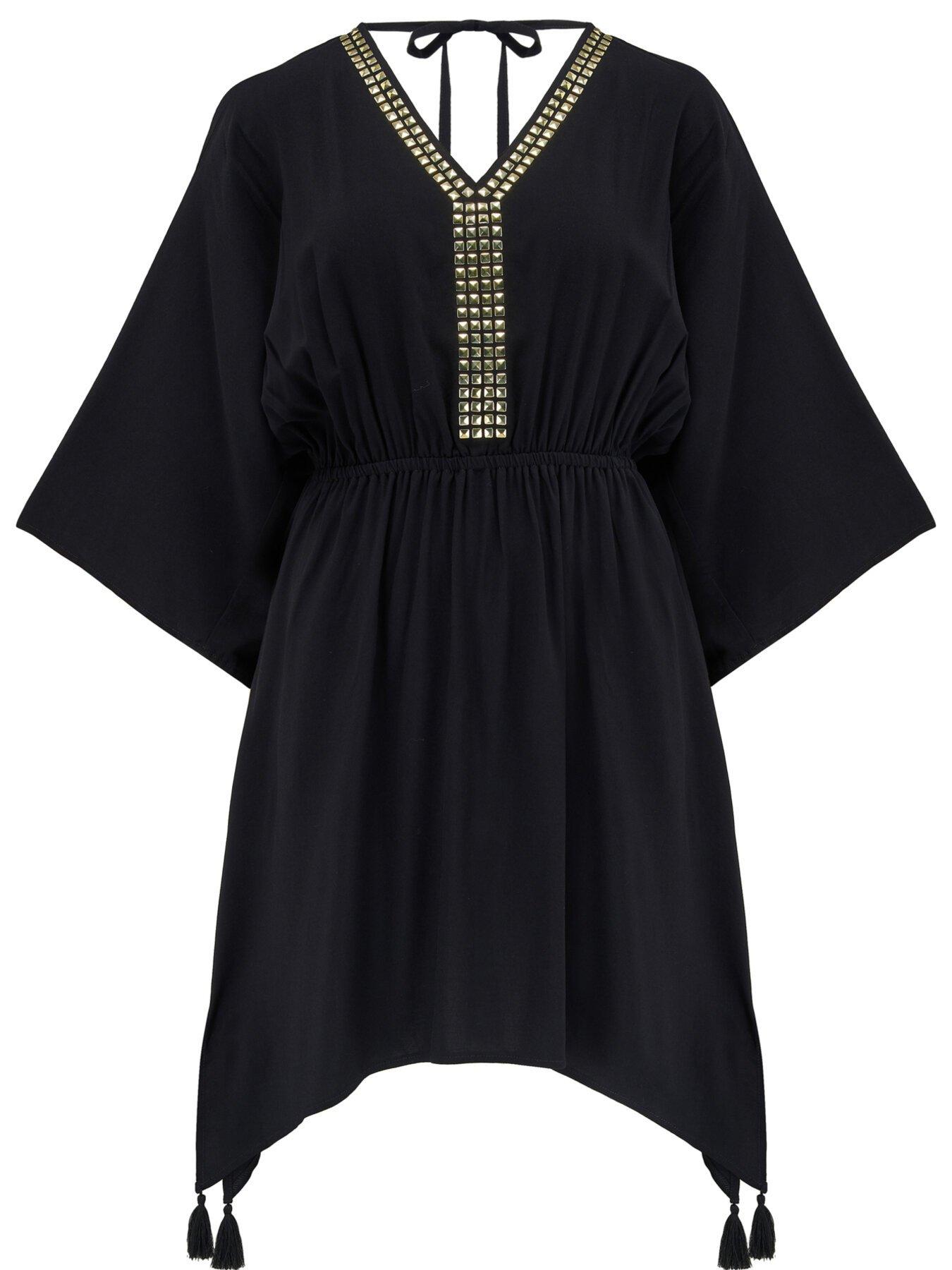  image of pour-moi-hot-fix-stud-tassel-trim-kaftan-multi