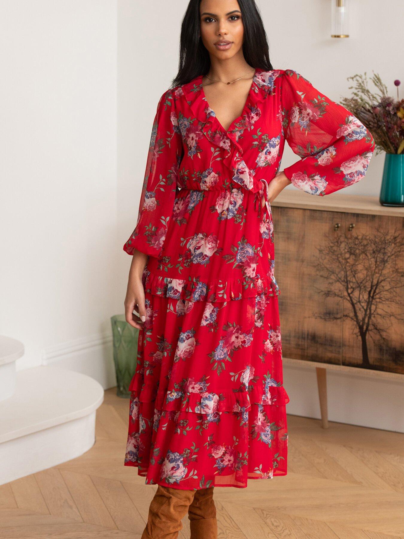 undefined Lily Chiffon Frill Midaxi Dress - Floral