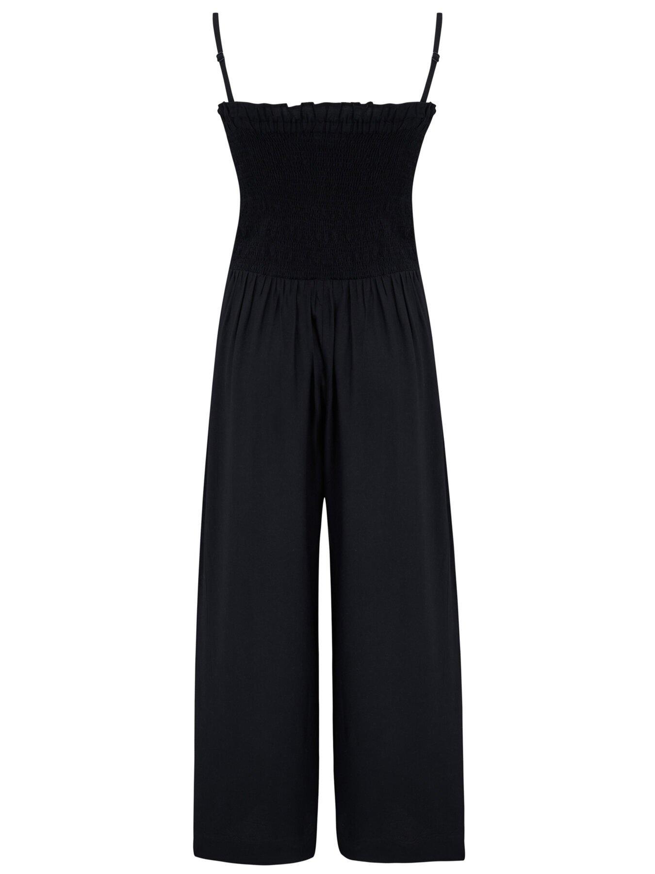  image of pour-moi-tie-strap-shirred-bodice-jumpsuit-black