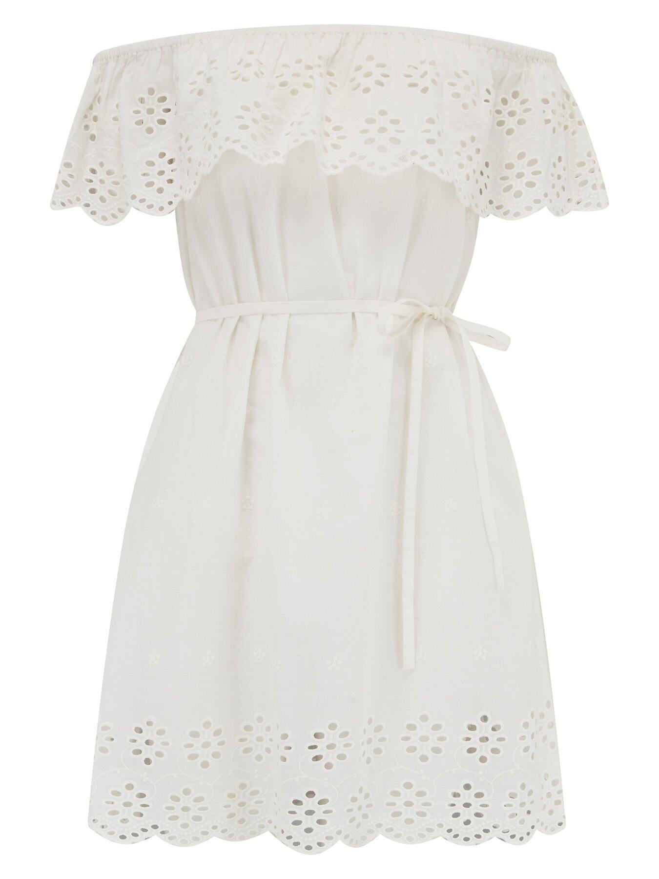  image of pour-moi-cotton-broderie-bardot-mini-beach-dress-white