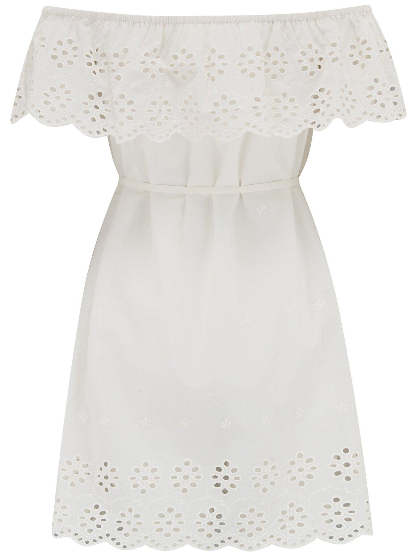  image of pour-moi-cotton-broderie-bardot-mini-beach-dress-white