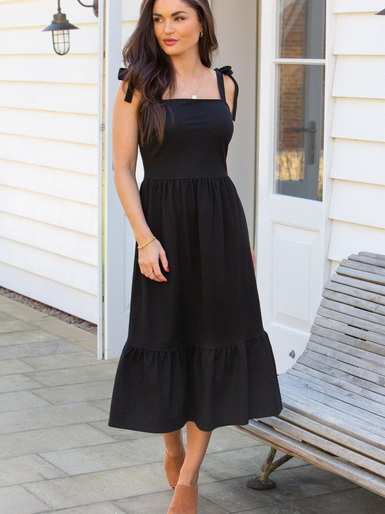 undefined Laura Jersey Tie Strap Tiered Maxi Dress - Black