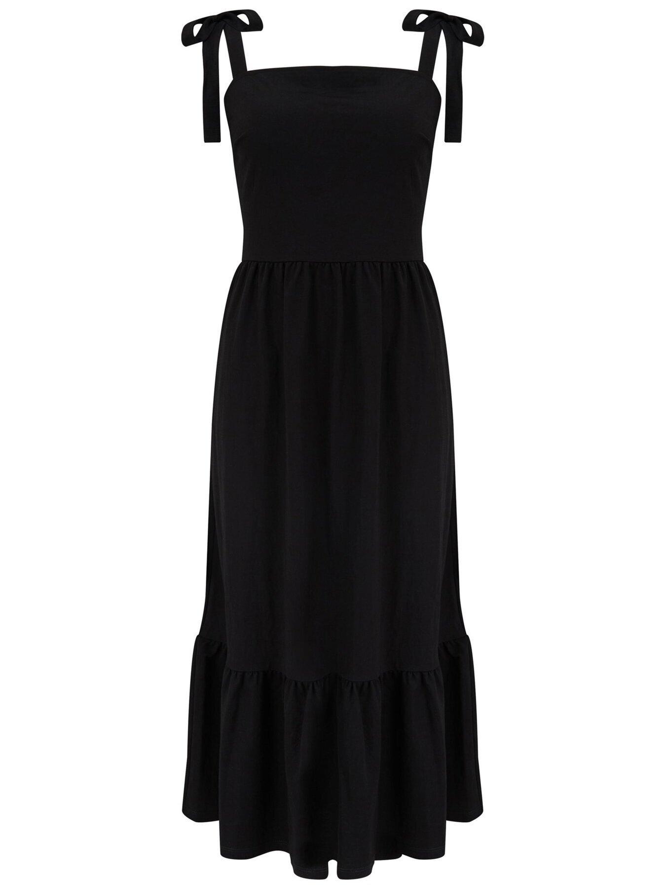 Pour Moi Laura Jersey Tie Strap Tiered Maxi Dress - Black