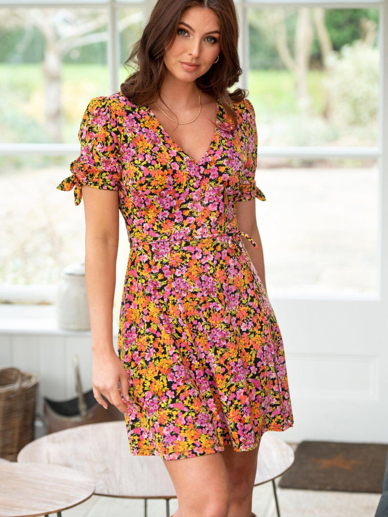 undefined Bella Slinky Jersey Tie Sleeve Tea Dress