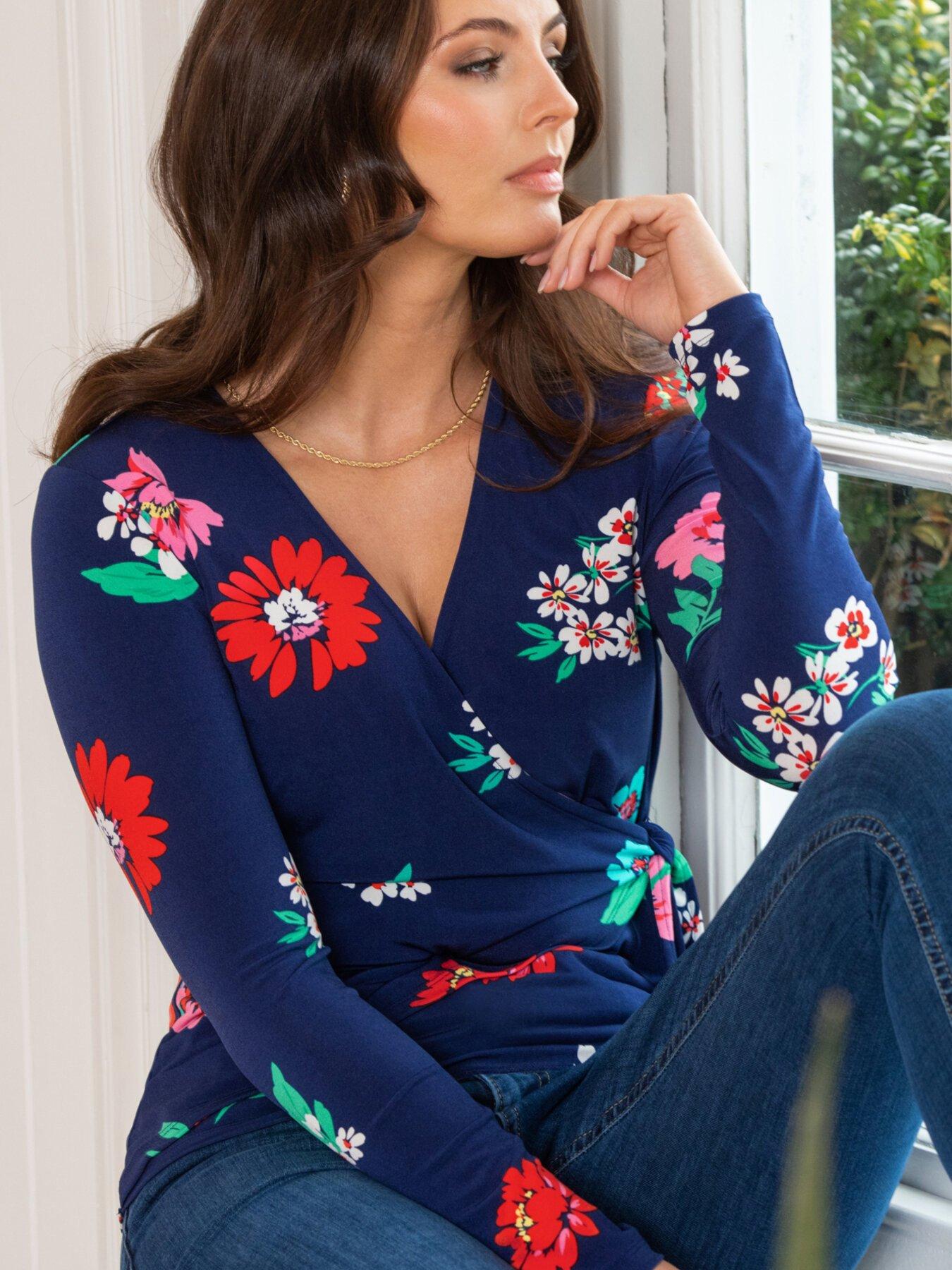  image of pour-moi-bryony-slinkynbspjersey-wrap-top-dark-floral