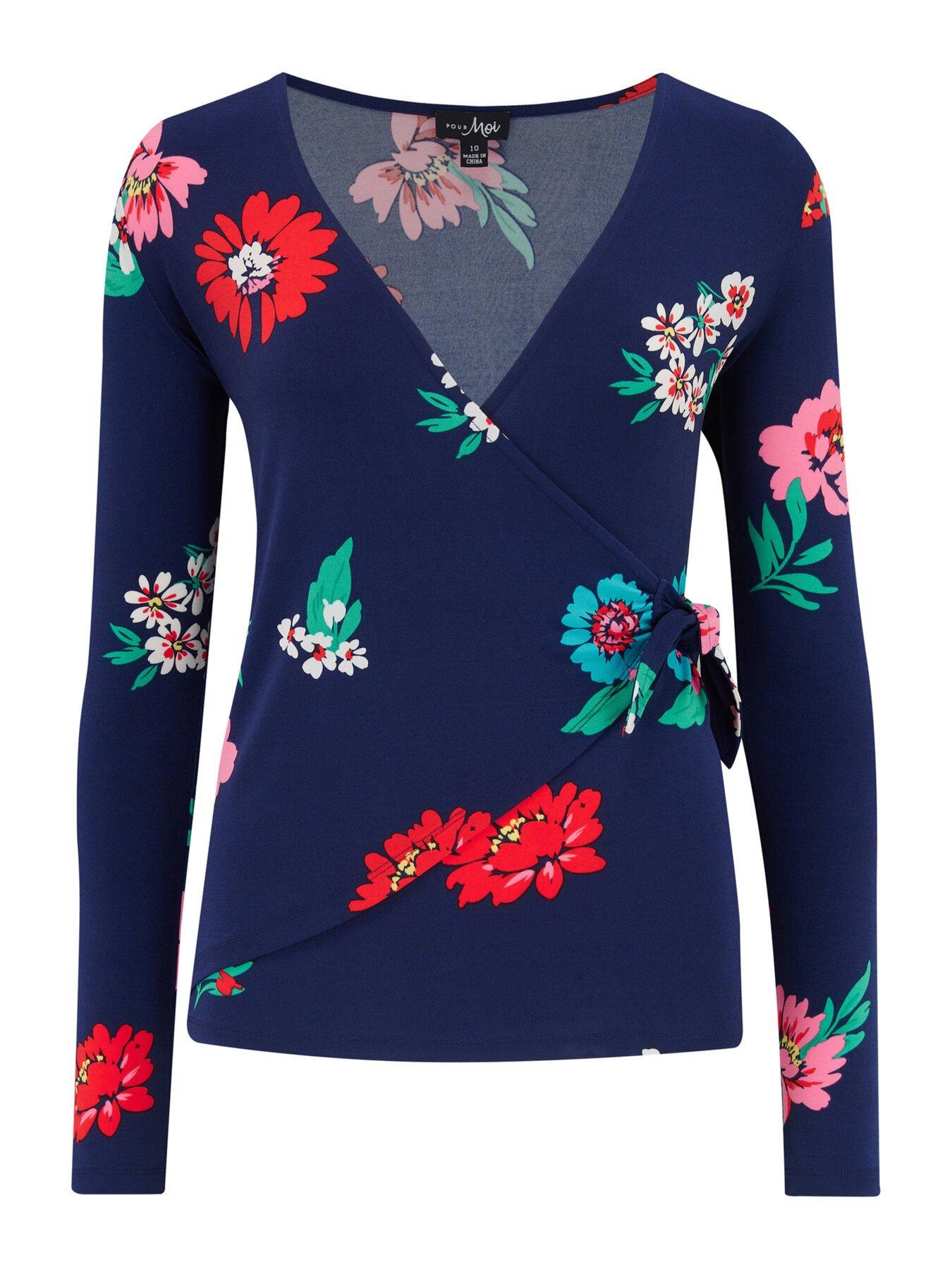  image of pour-moi-bryony-slinkynbspjersey-wrap-top-dark-floral