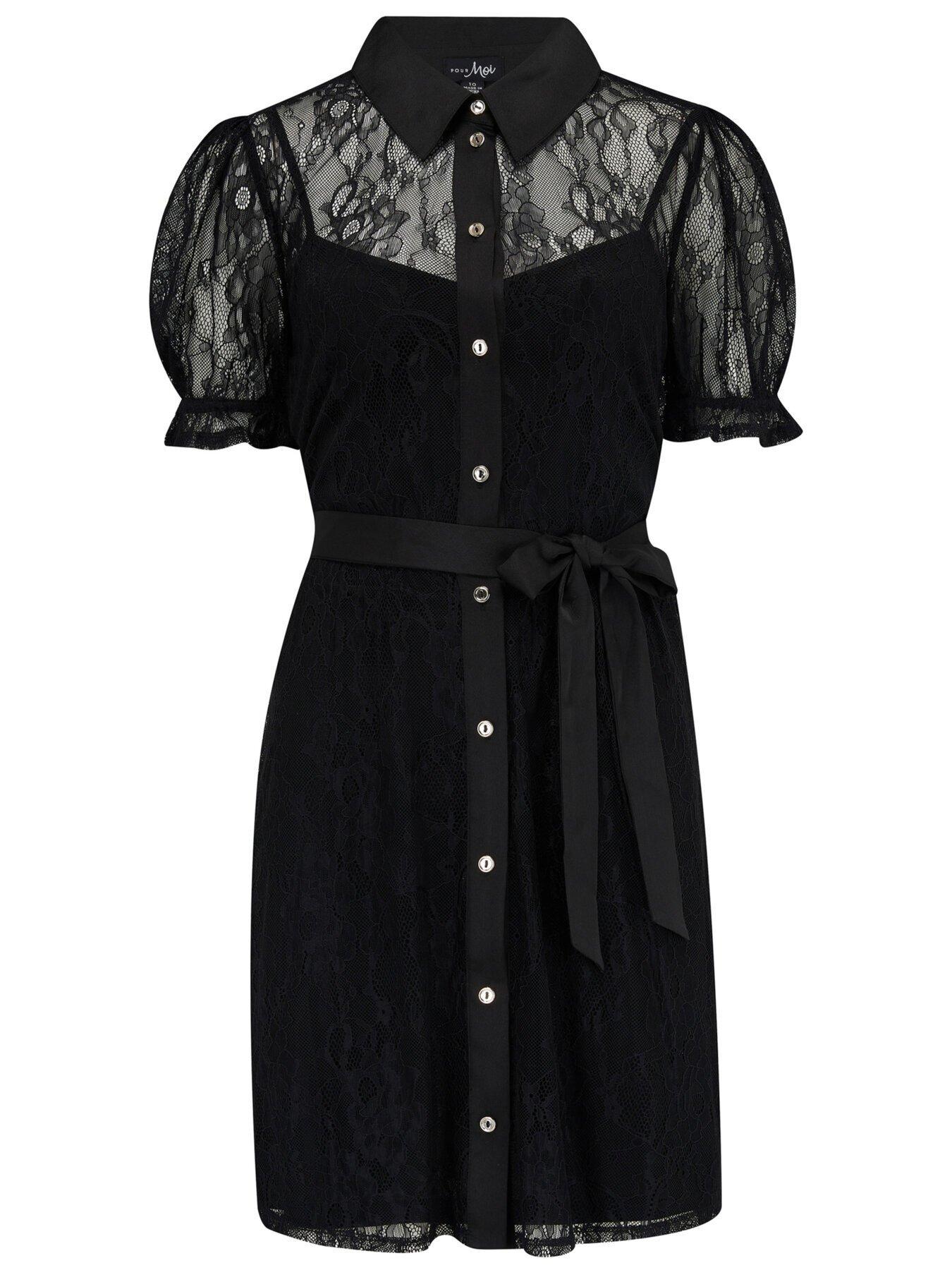  image of pour-moi-clara-short-puff-sleeve-lace-dress