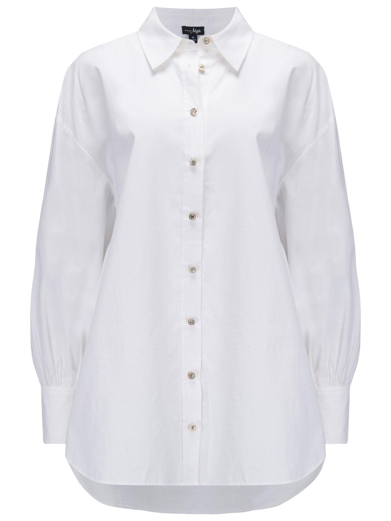  image of pour-moi-cotton-poplin-oversized-long-sleeve-shirt-white