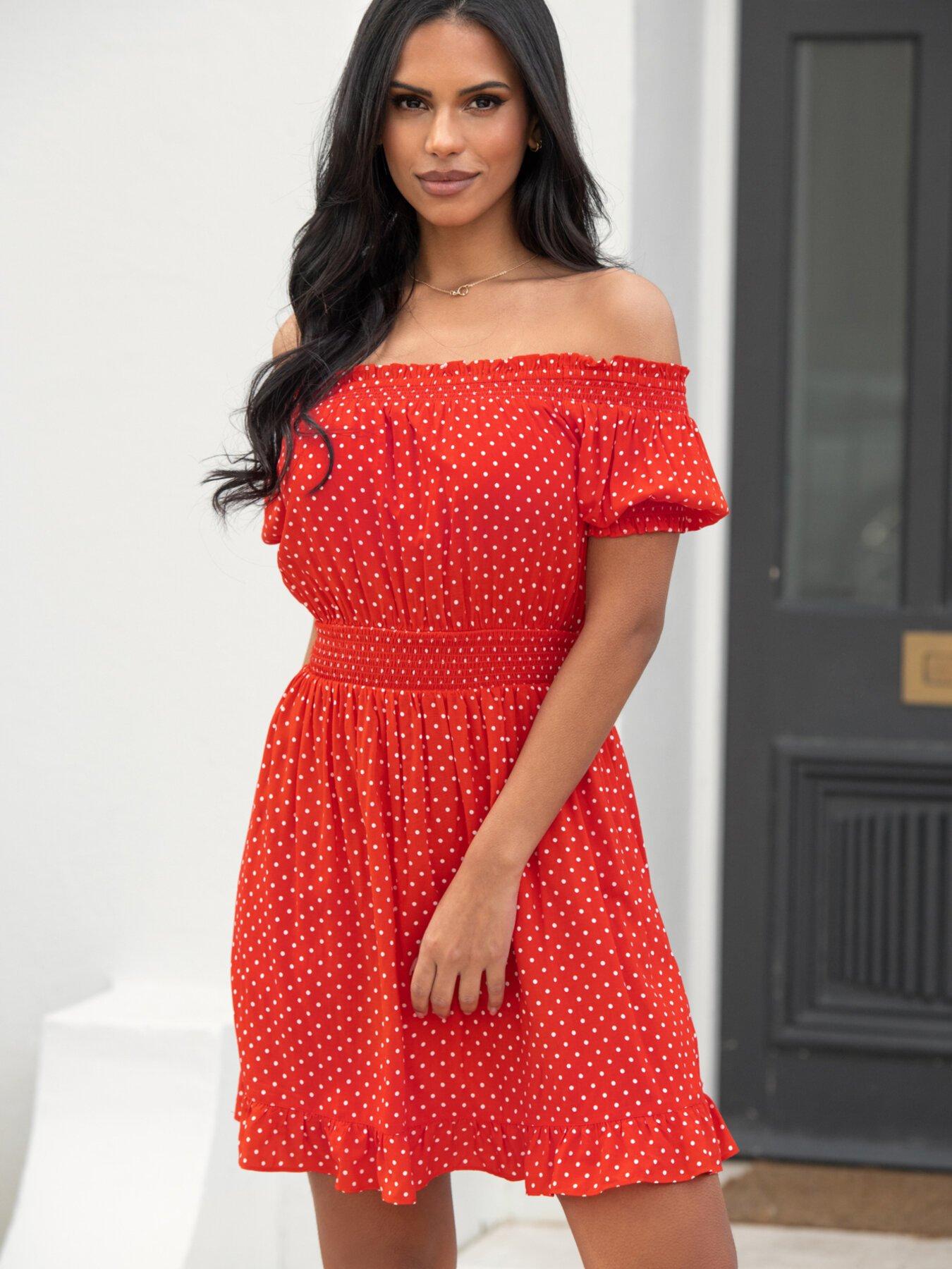undefined Eloise Puff Sleeve Woven Bardot Dress - Multi