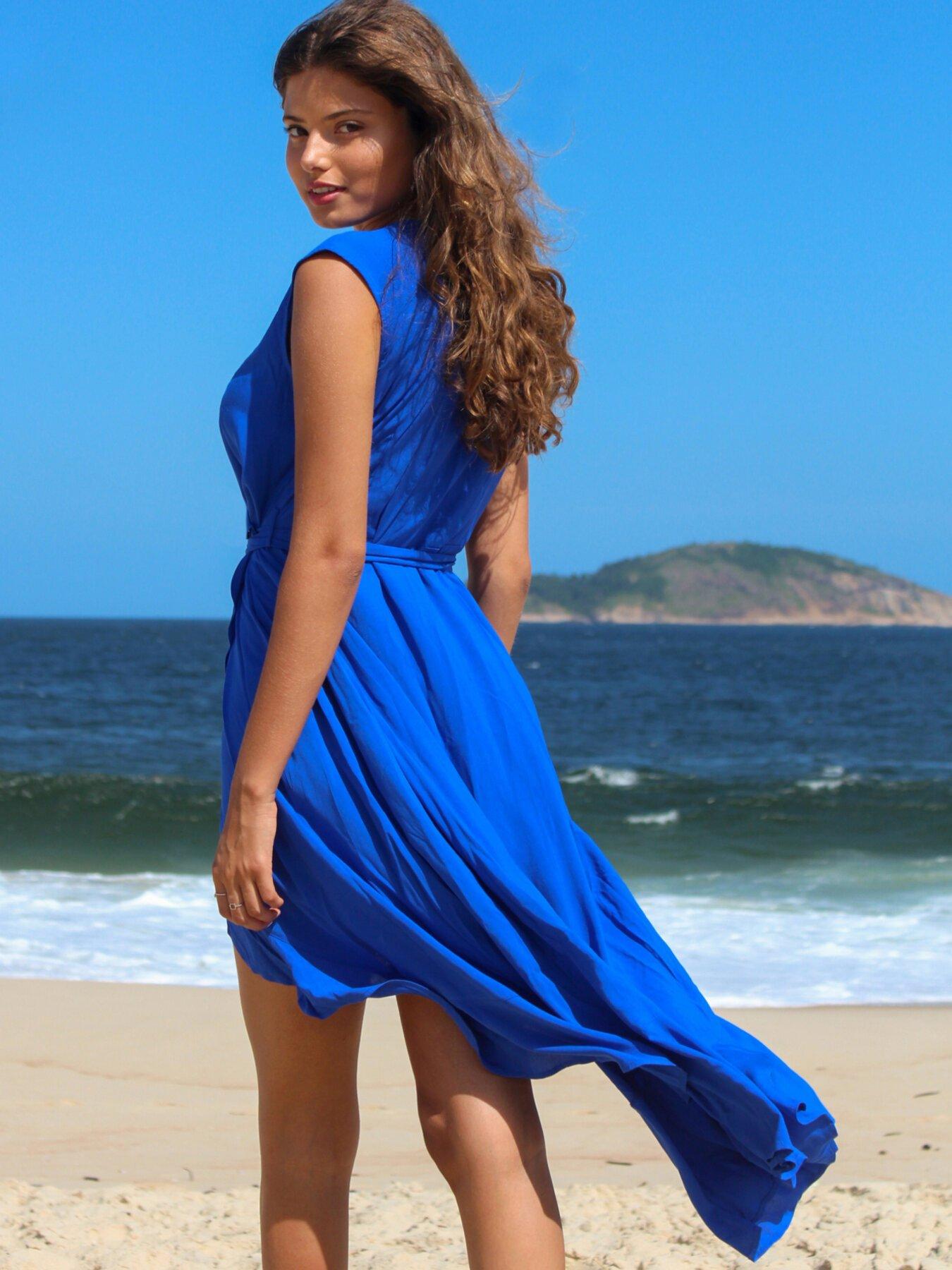 Midaxi Wrap Beach Dress Blue