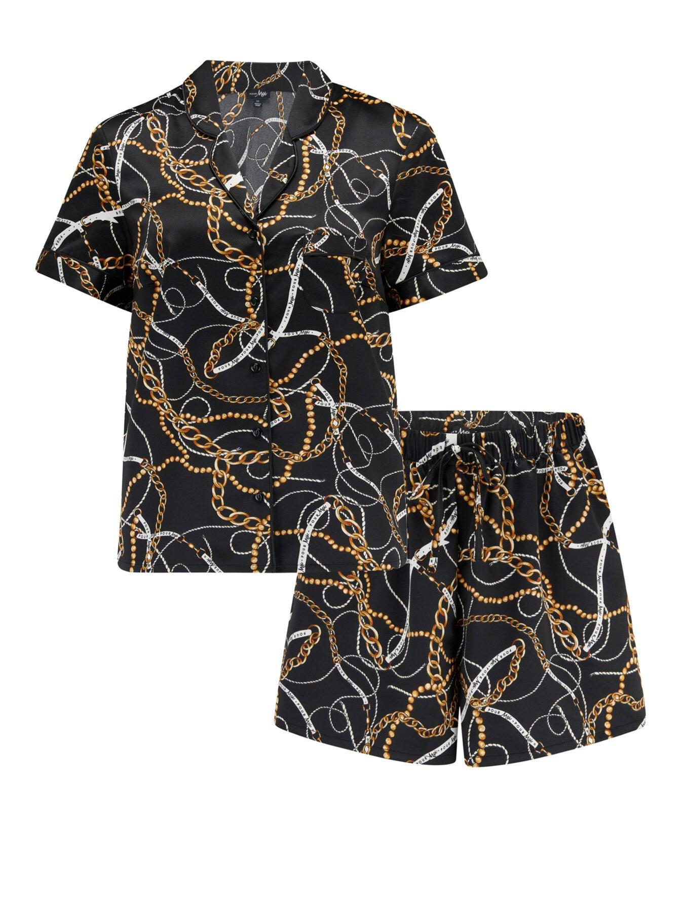 Image 3 of 5 of Pour Moi Satin Print Revere Collar Short PJ Set