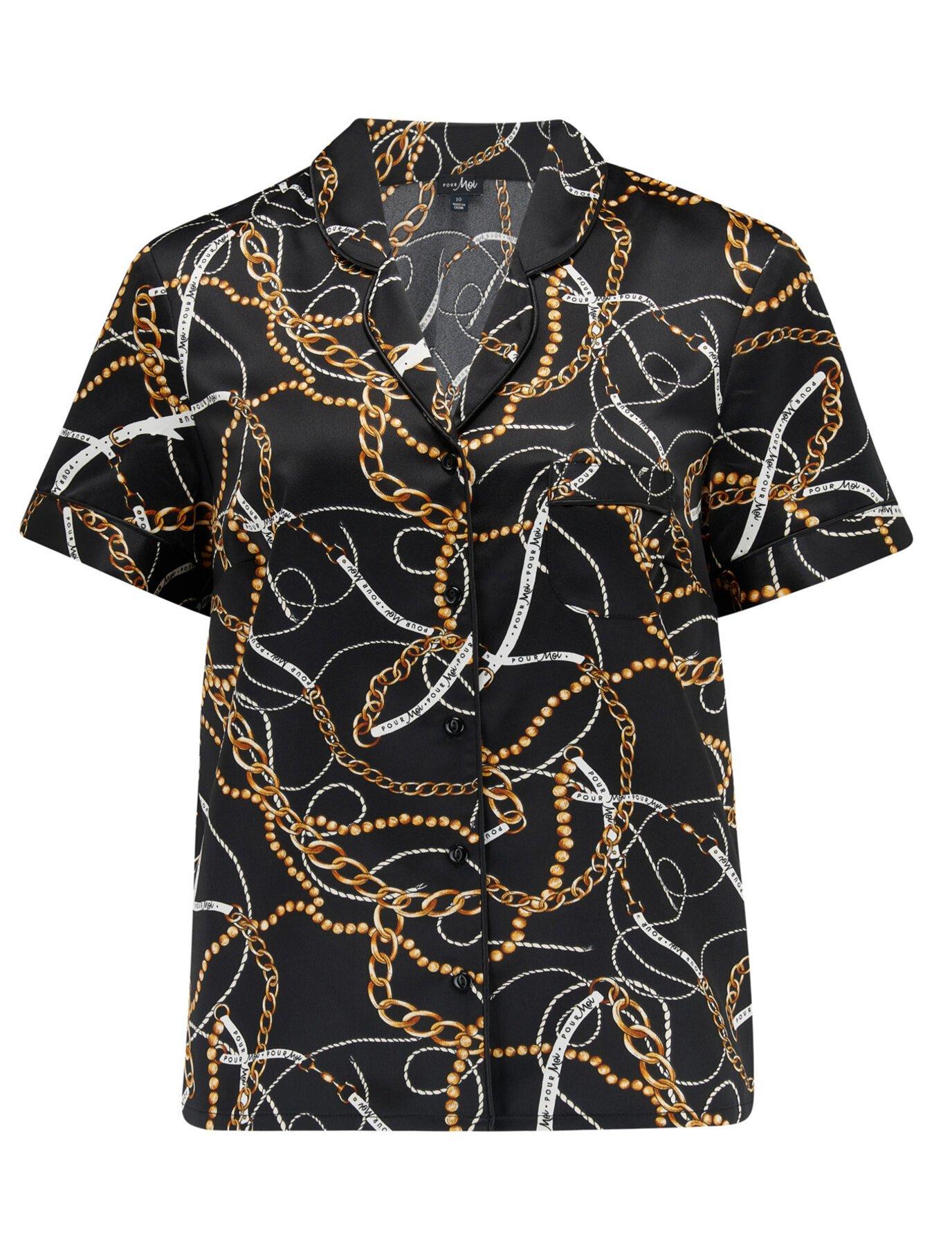 Image 4 of 5 of Pour Moi Satin Print Revere Collar Short PJ Set