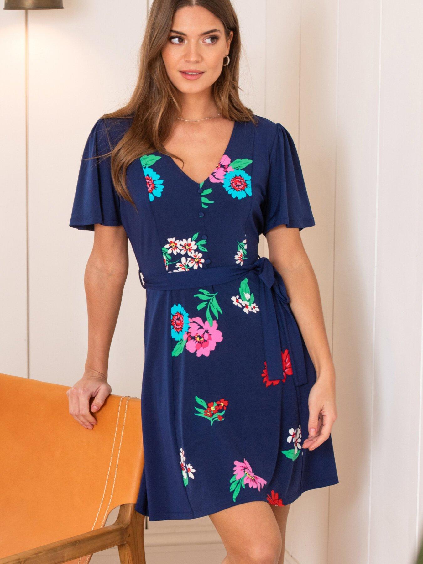 undefined Priya Slinky Jersey Panel Short Sleeve Dress - Dark Floral