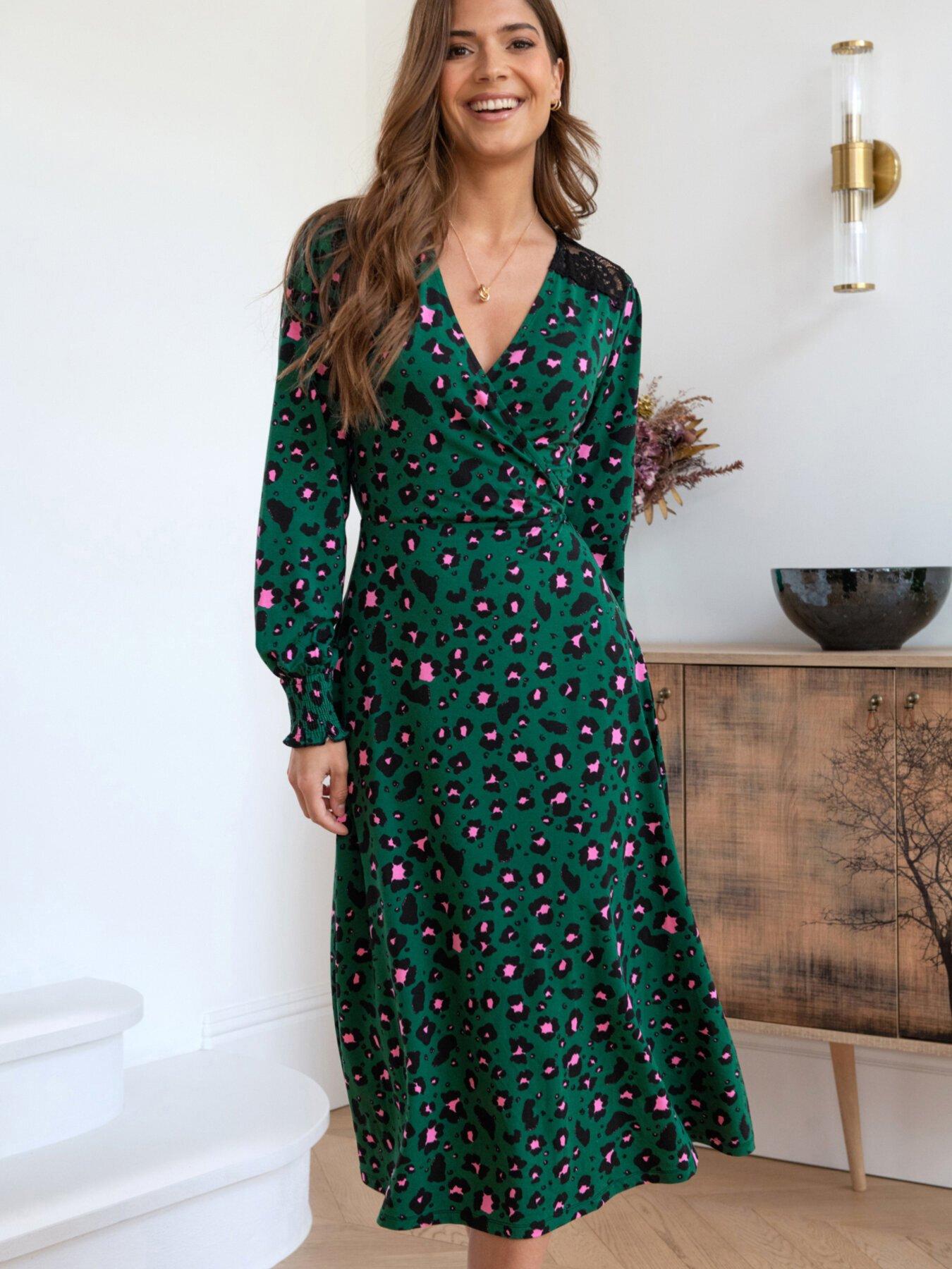 undefined Lucinda Jersey Lace Detail Long Sleeve Midi Dress