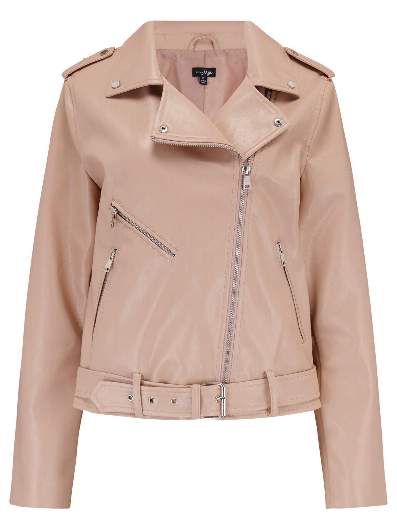 Pink vegan leather jacket hotsell