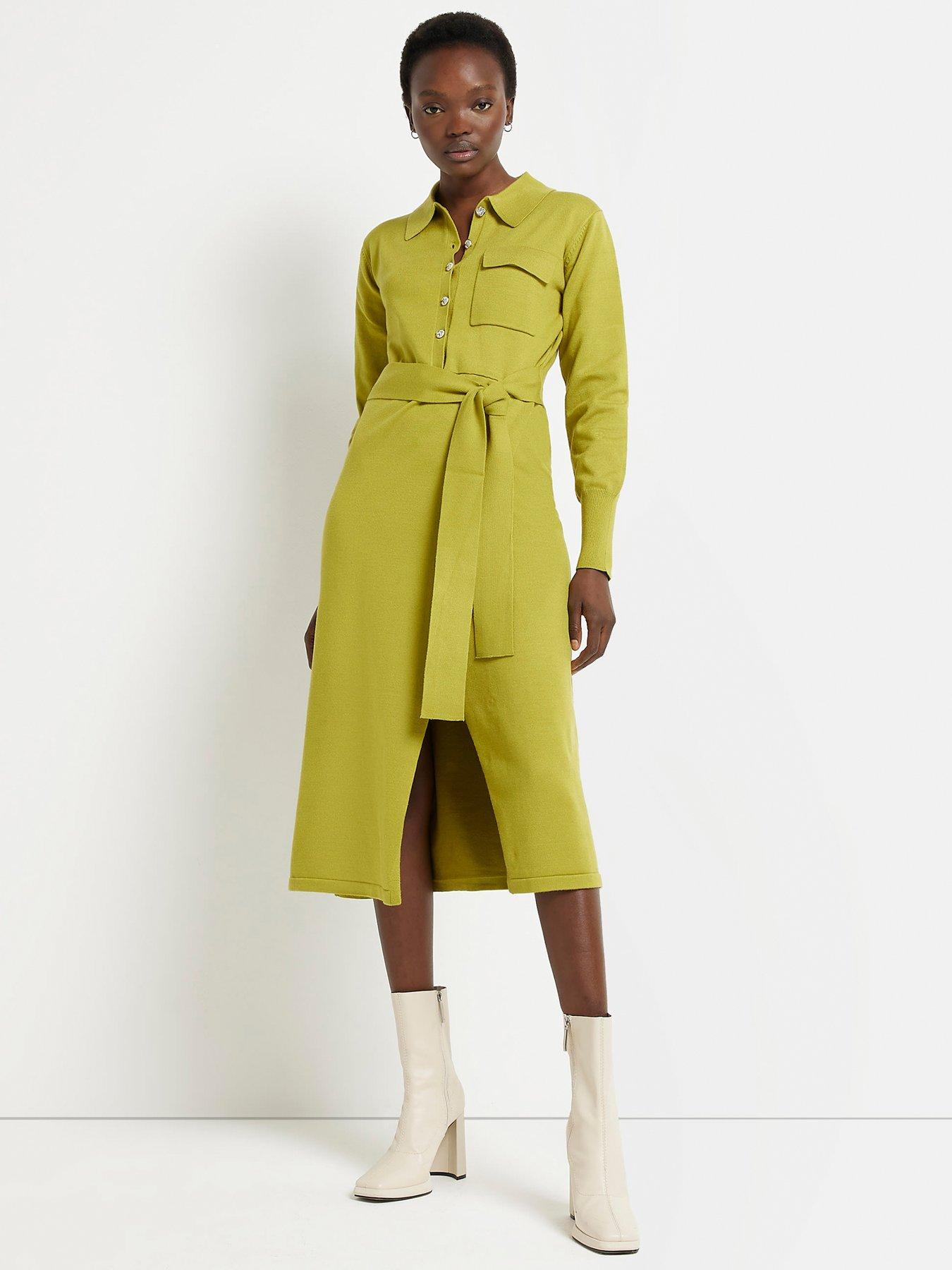 Shoshanna Cherry Tomato Tie-Front Long Sleeved Midi Shirt Dress