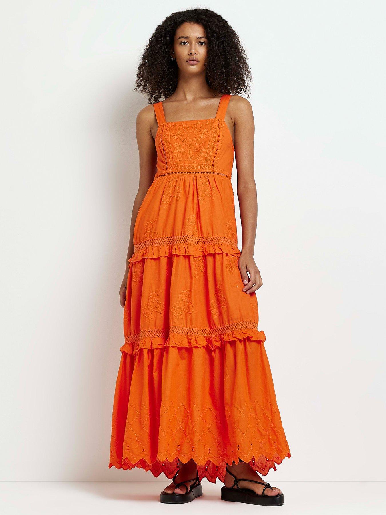 In The Style Perrie Sian Ruffle Detail Maxi Dress - Orange