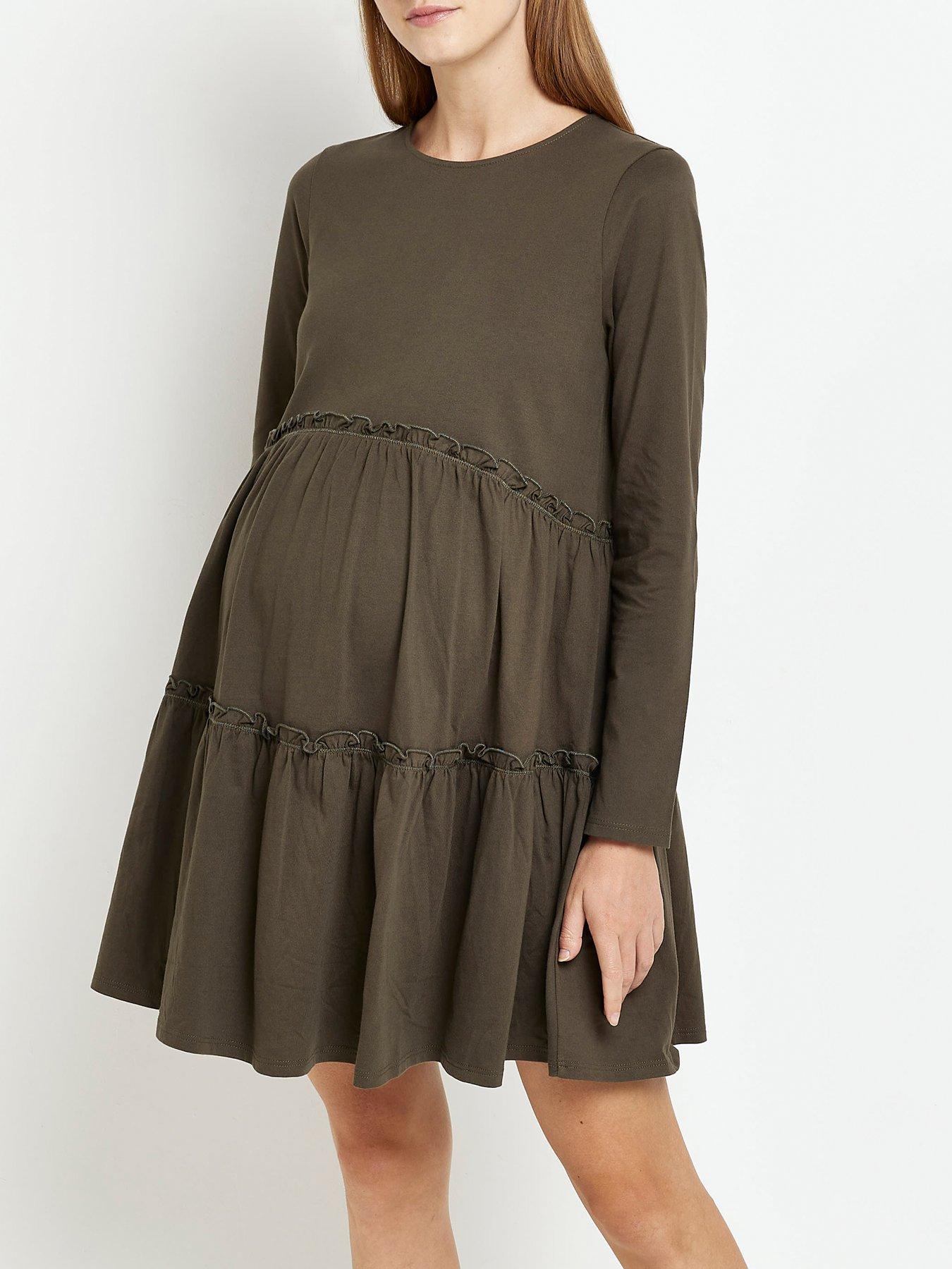 Maternity Long Sleeve Frill Mini Dress