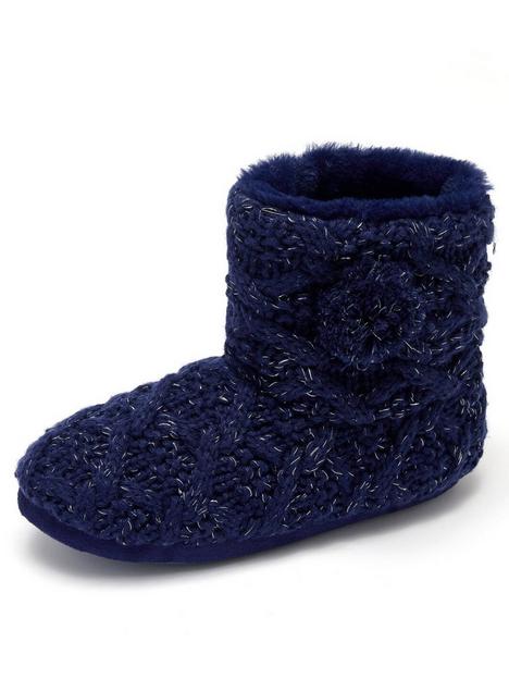 pour-moi-cable-knit-bootie-slipper-dark-blue