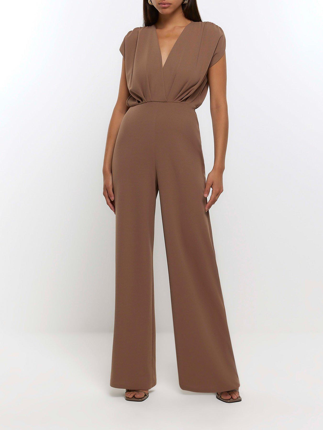 Scuba Wide Leg Jumpsuit Brown