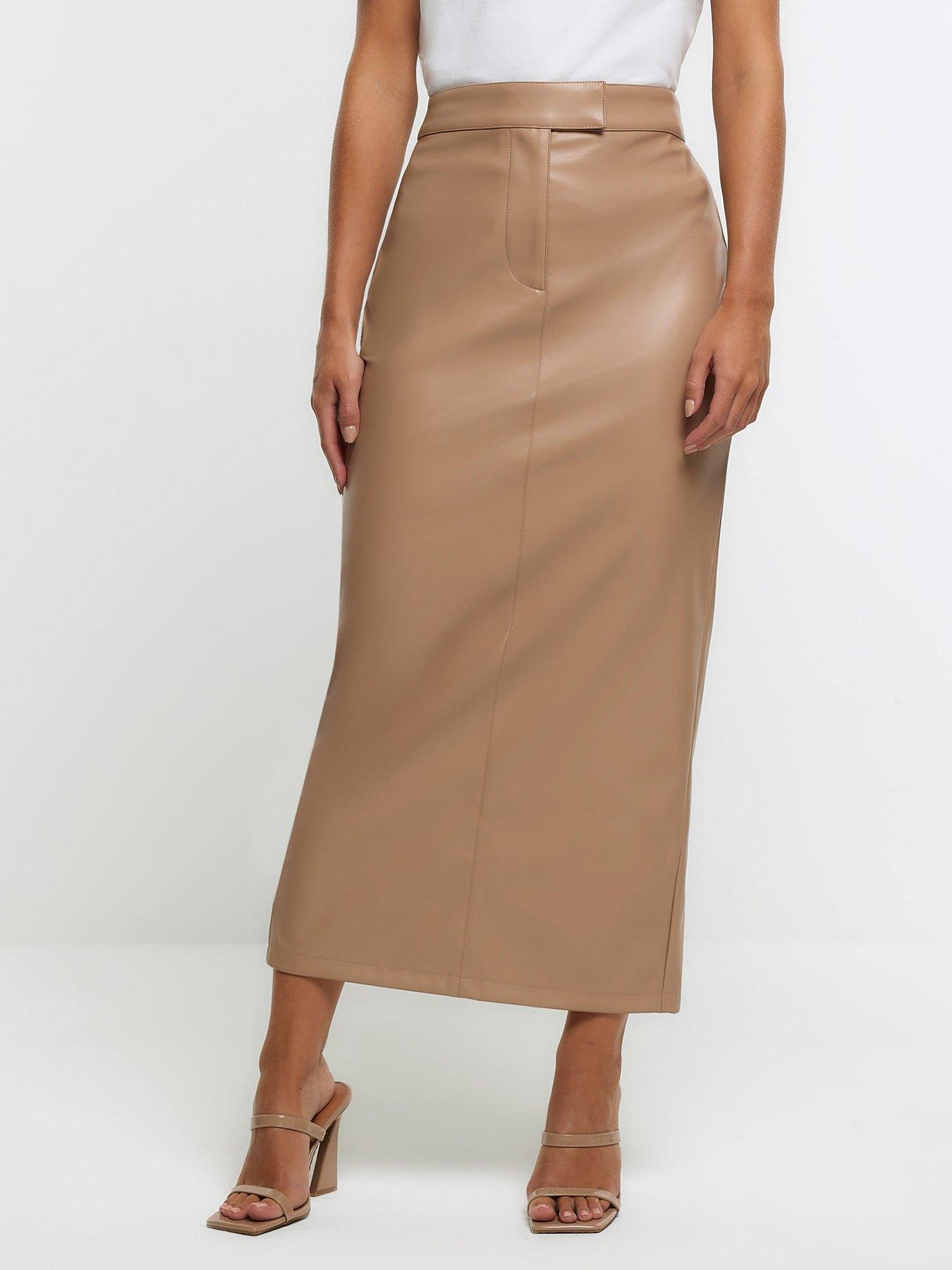 Khaki leather skirt river island hotsell