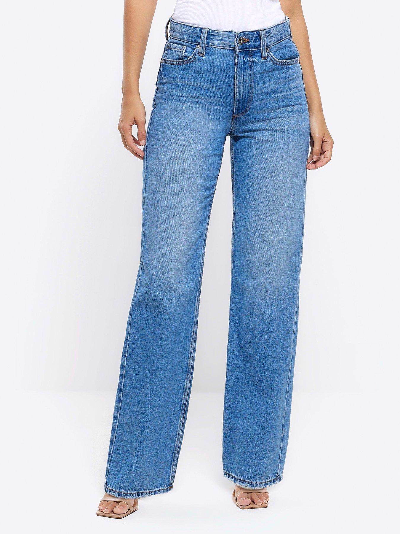 River Island mid rise flared jeans in medium blue