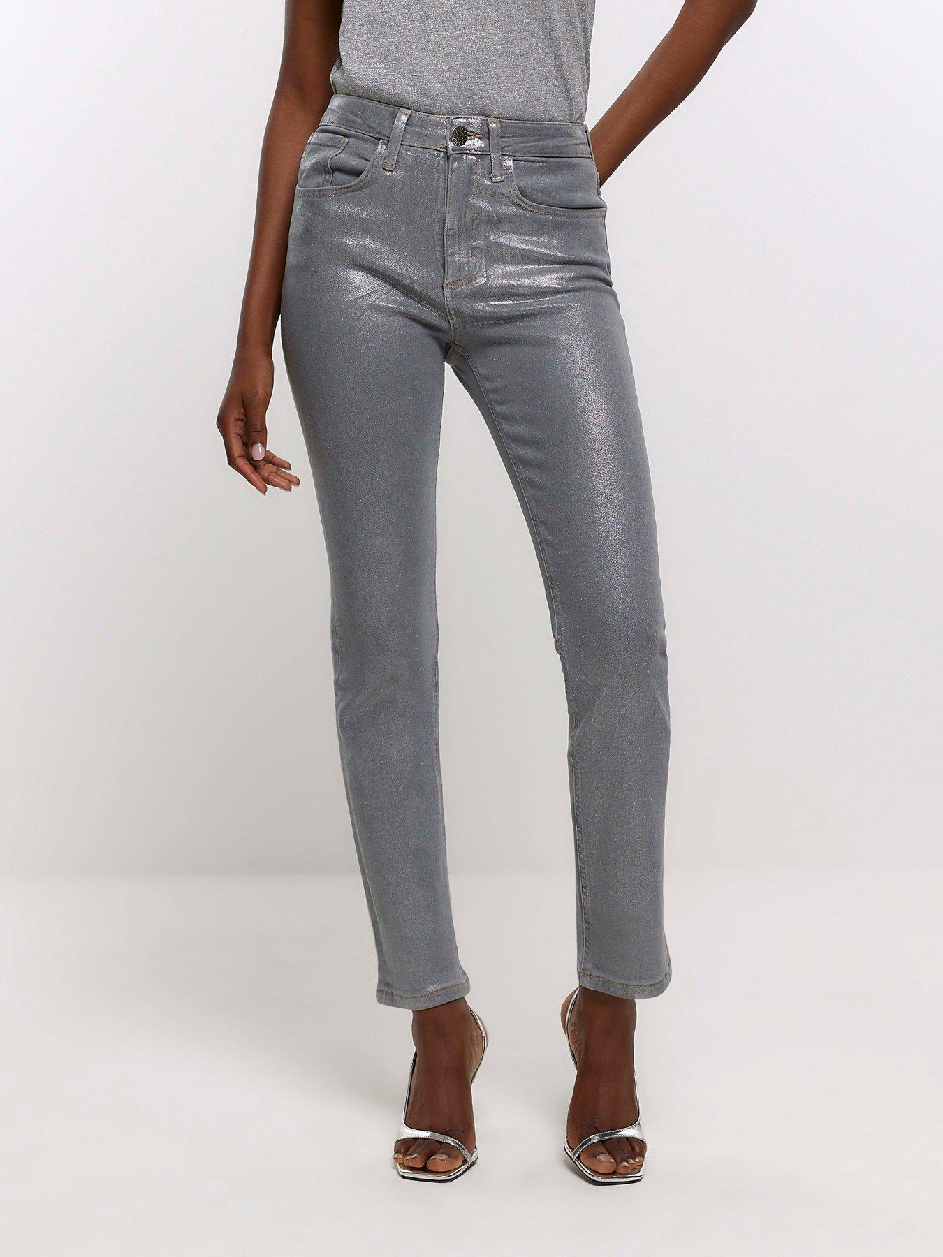 Coated Denim Slim Tapered Zip Jeans