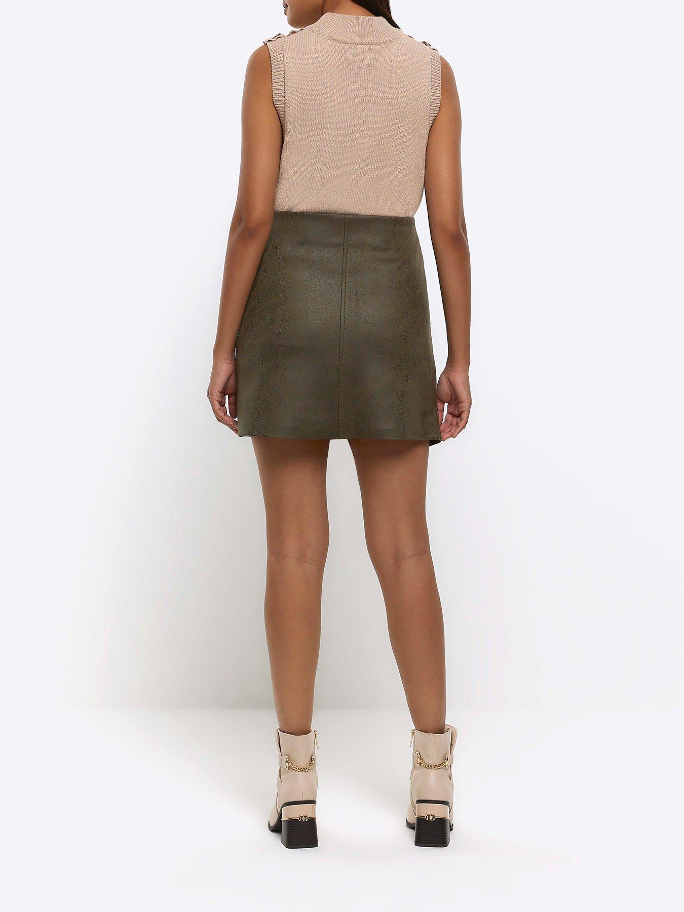 River island brown leather skirt hotsell