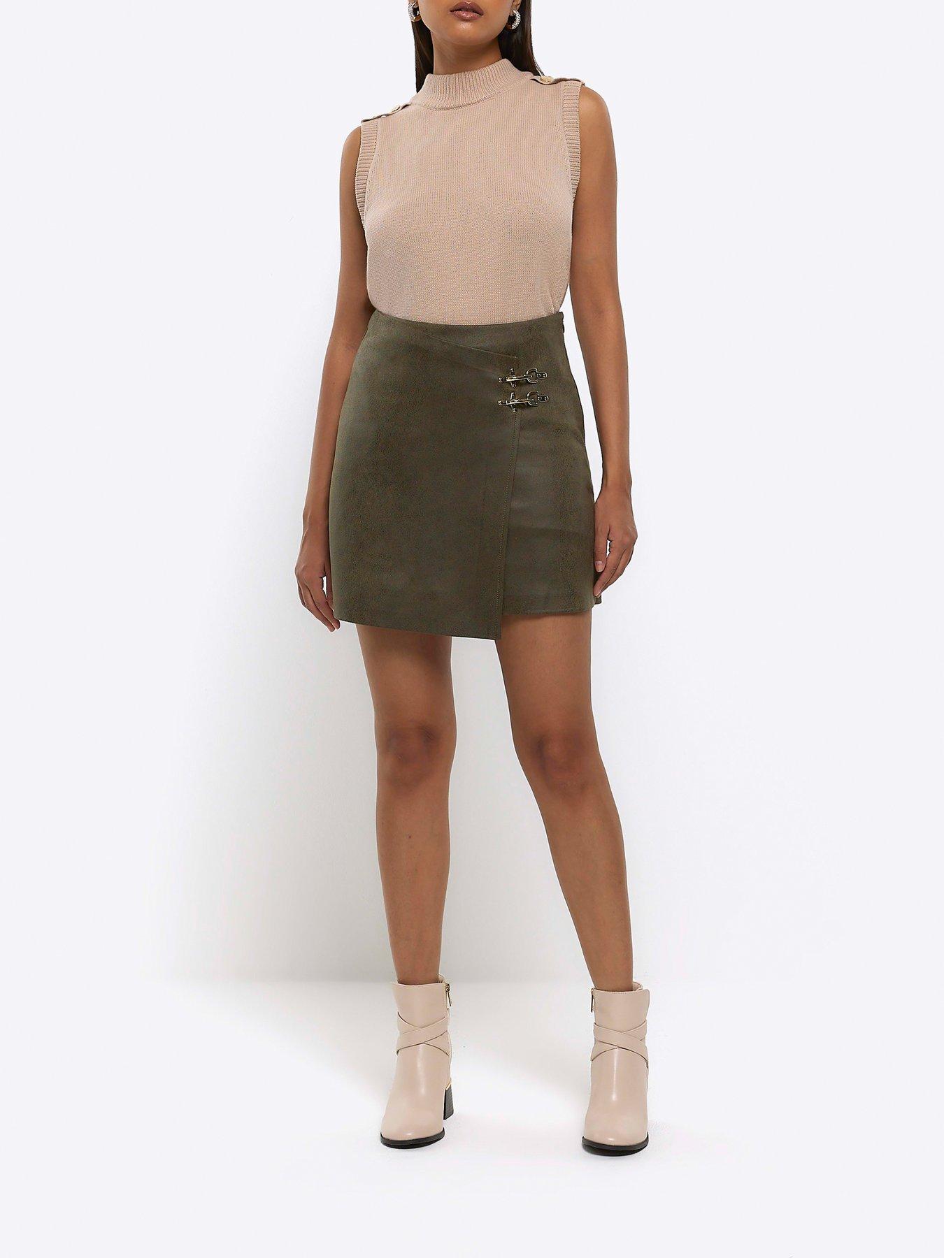 Green leather skirt river island best sale