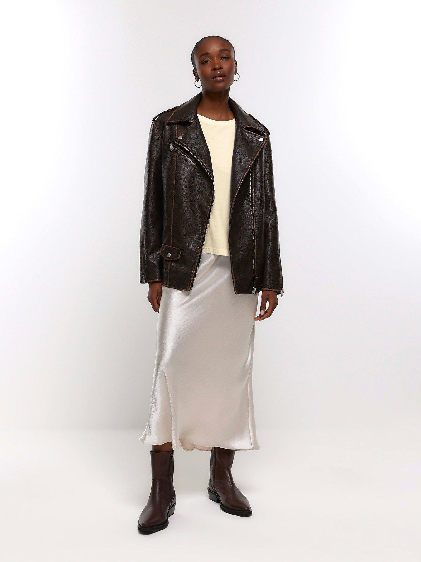 River Island Faux Leather Oversized Biker Jacket littlewoods