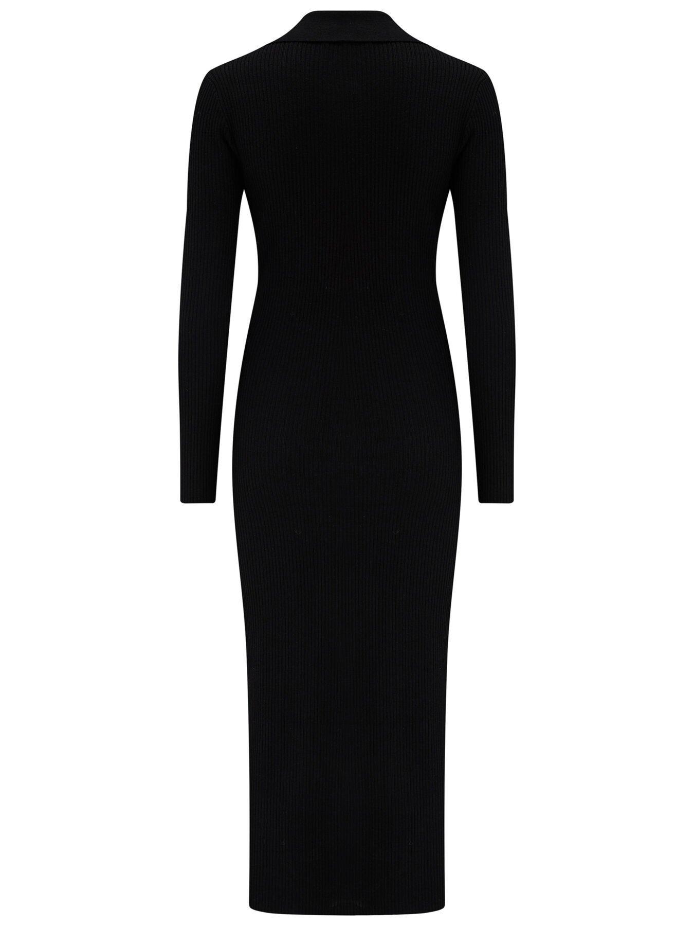  image of pour-moi-eva-rib-knit-v-neck-collar-midi-dress-black