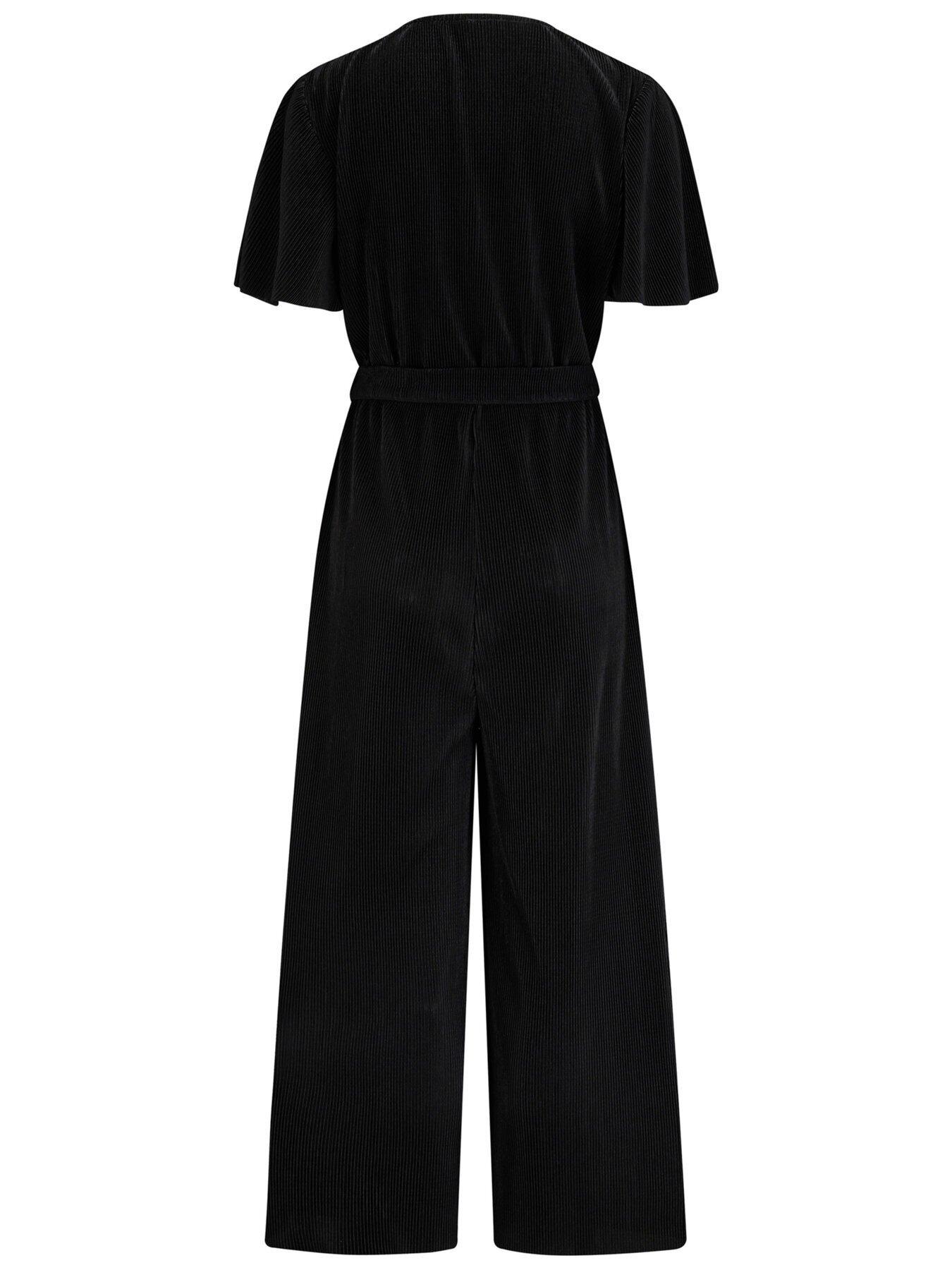 Tara Angel Sleeve Shine Plisse Cropped Leg Jumpsuit - Black