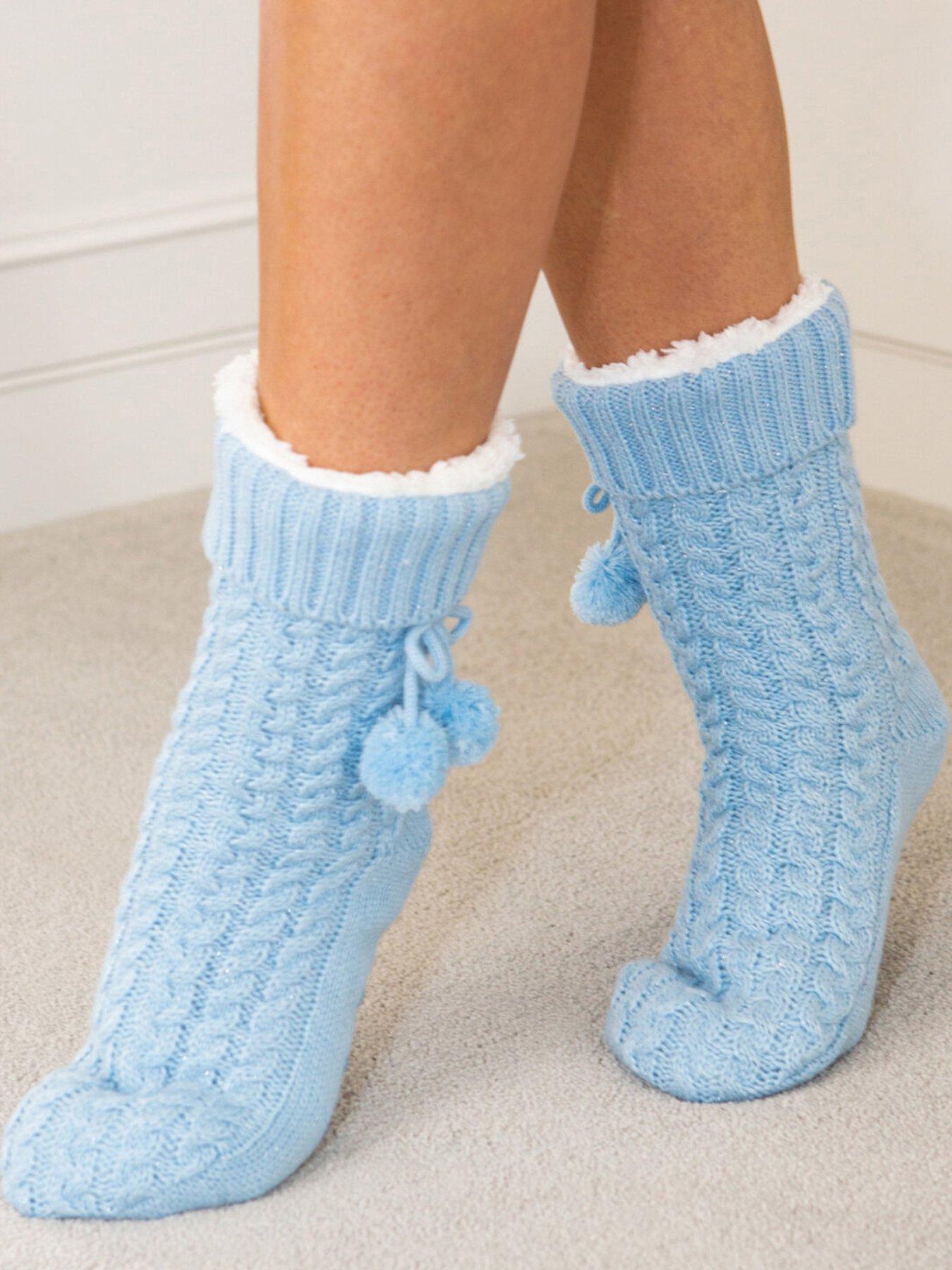 Personalised Cable Knit Slipper Socks With Fluffy Sherpa Lining