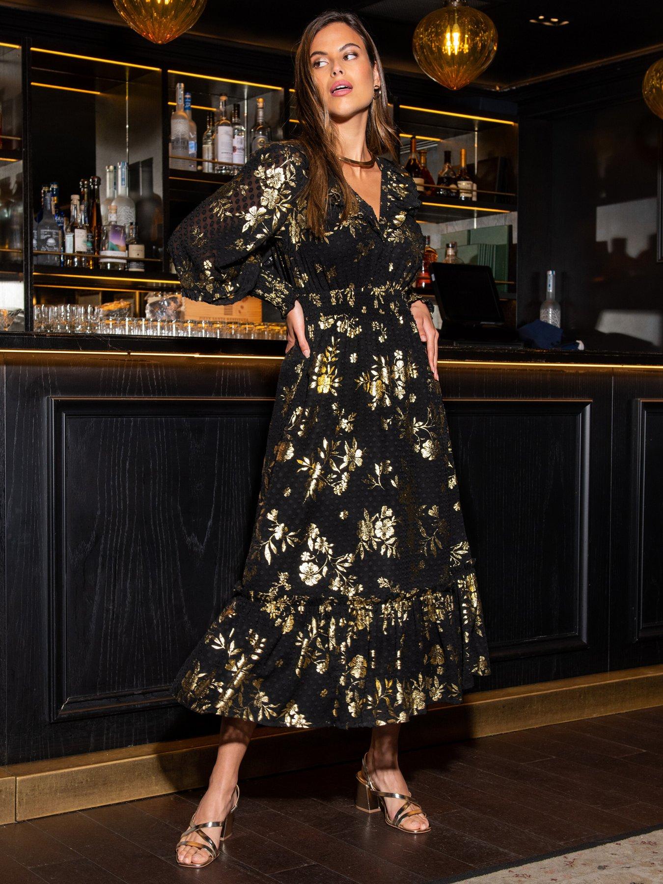undefined Michaela Jacquard Chiffon Frill Midaxi Dress