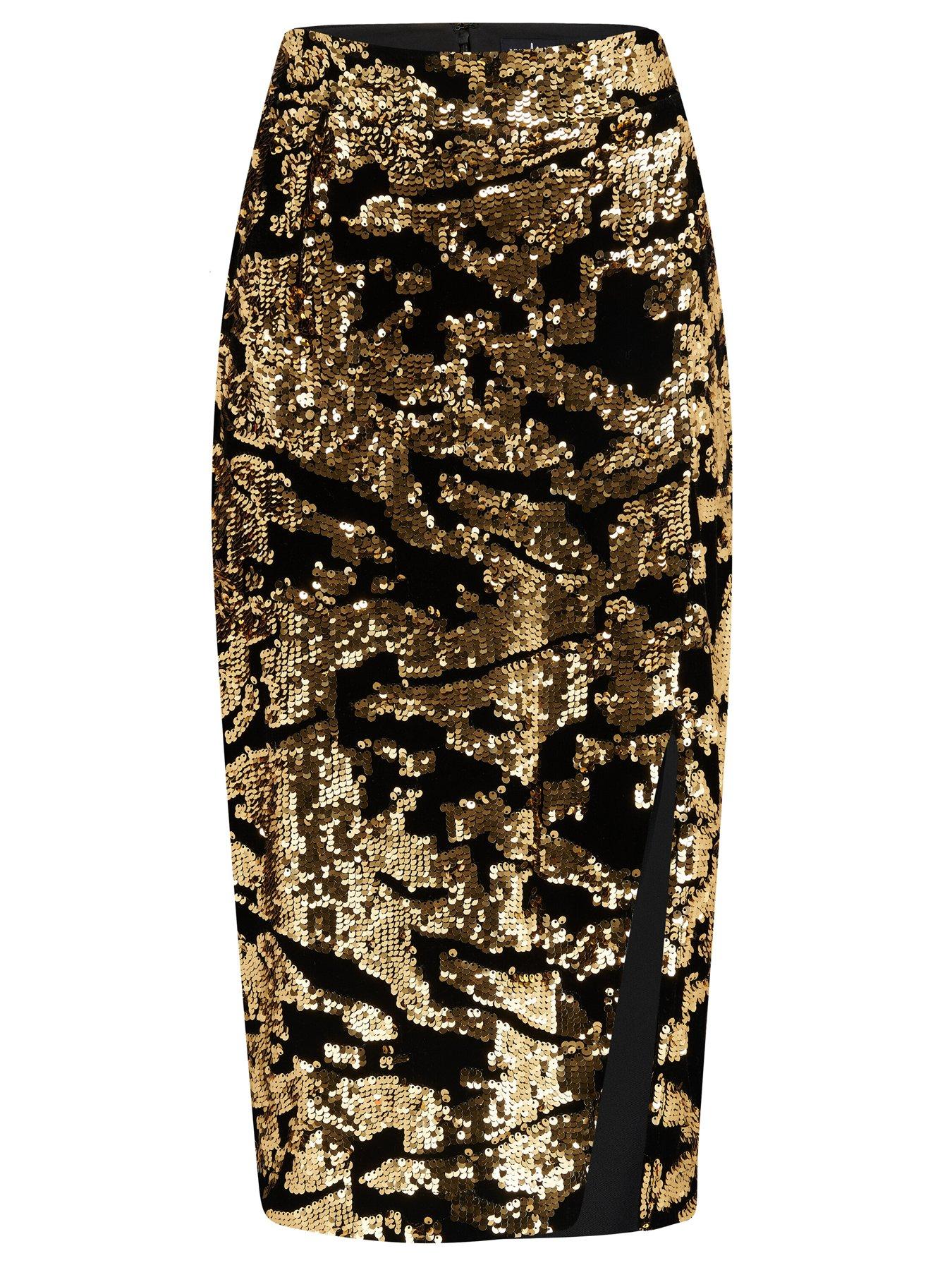  image of pour-moi-selena-velvet-sequin-midi-skirt-multi