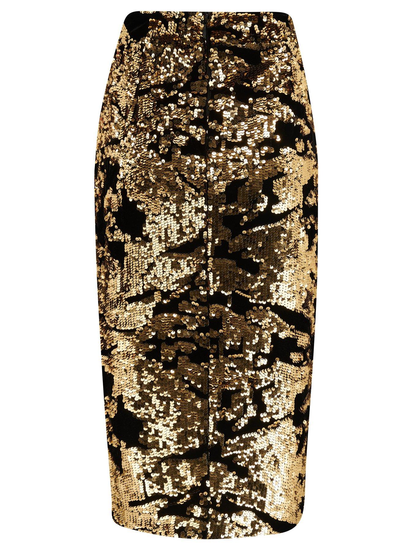  image of pour-moi-selena-velvet-sequin-midi-skirt-multi