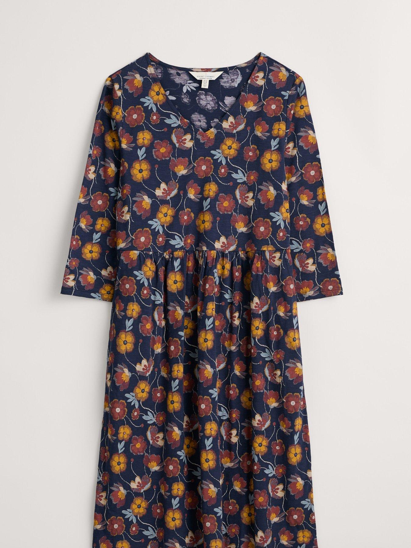 Seasalt Cornwall 3/4 Brush Drawing Dress Dark Blue