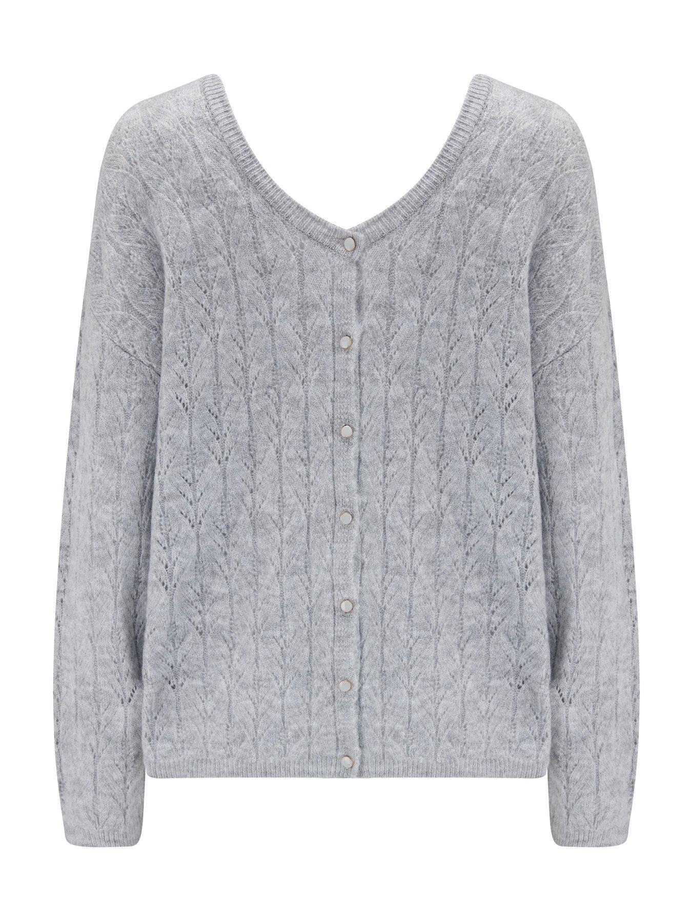  image of pour-moi-leah-reversible-pointelle-button-through-knit-jumper-grey
