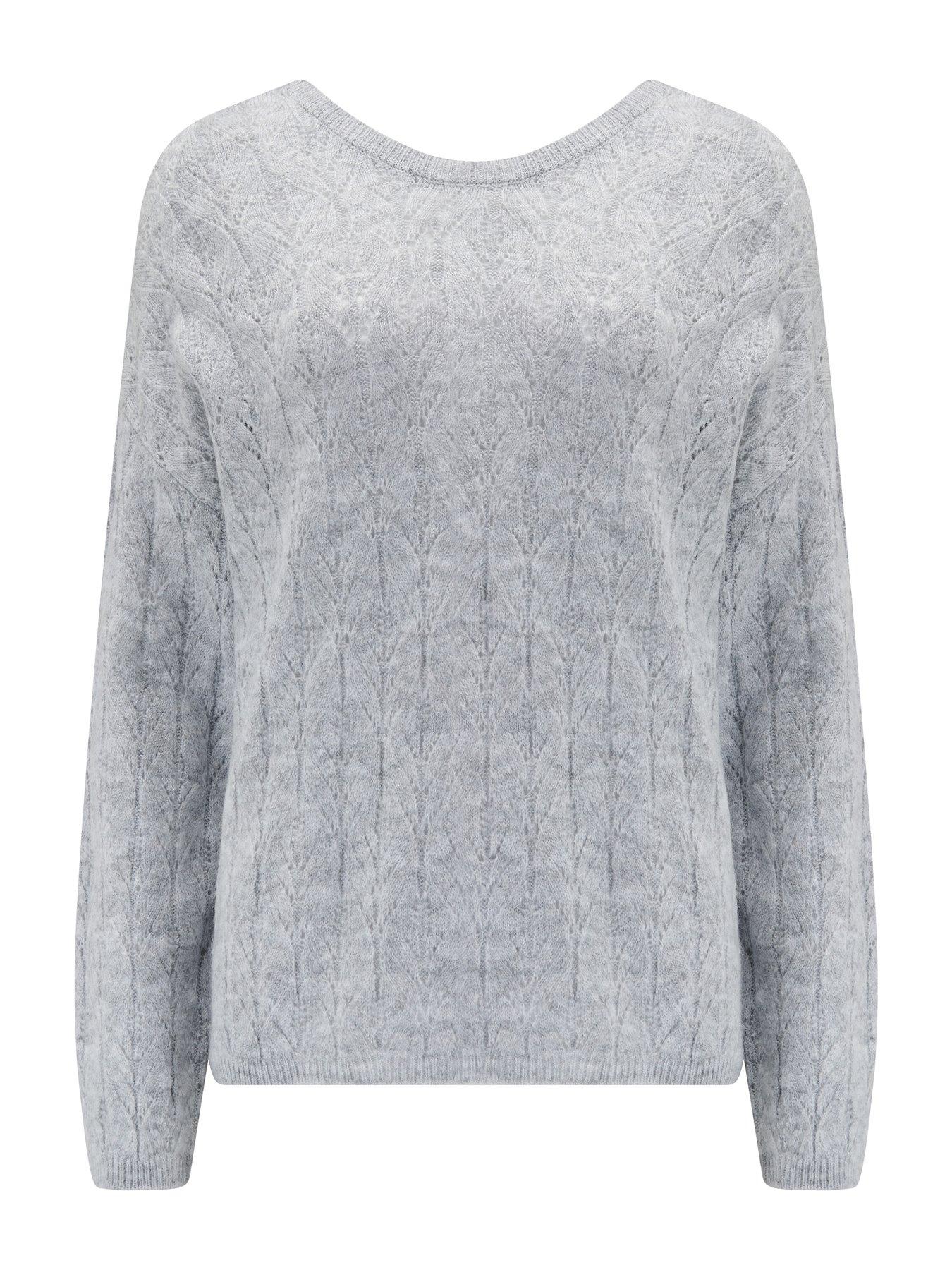  image of pour-moi-leah-reversible-pointelle-button-through-knit-jumper-grey