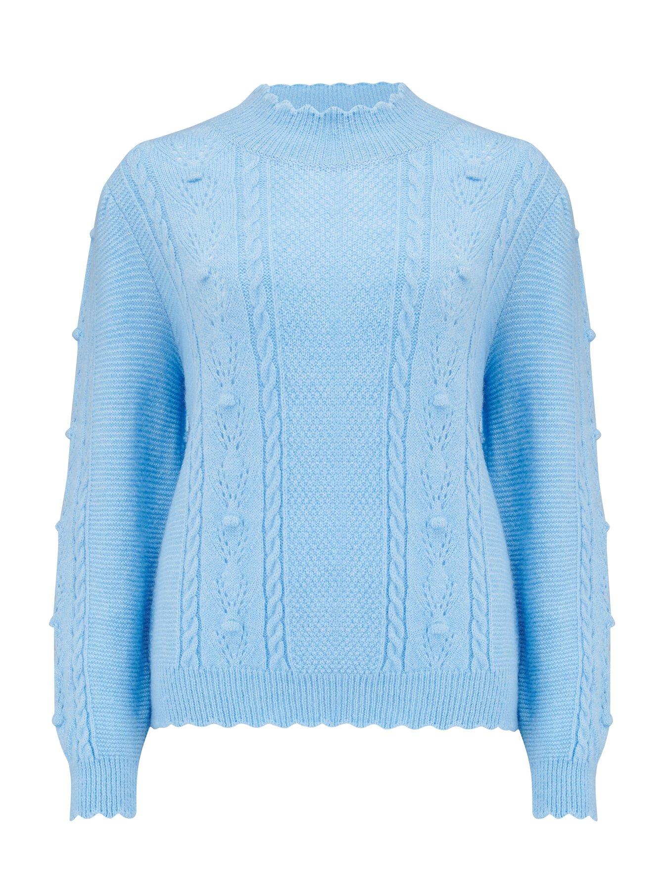  image of pour-moi-marina-pointelle-high-neck-knit-jumper-light-blue