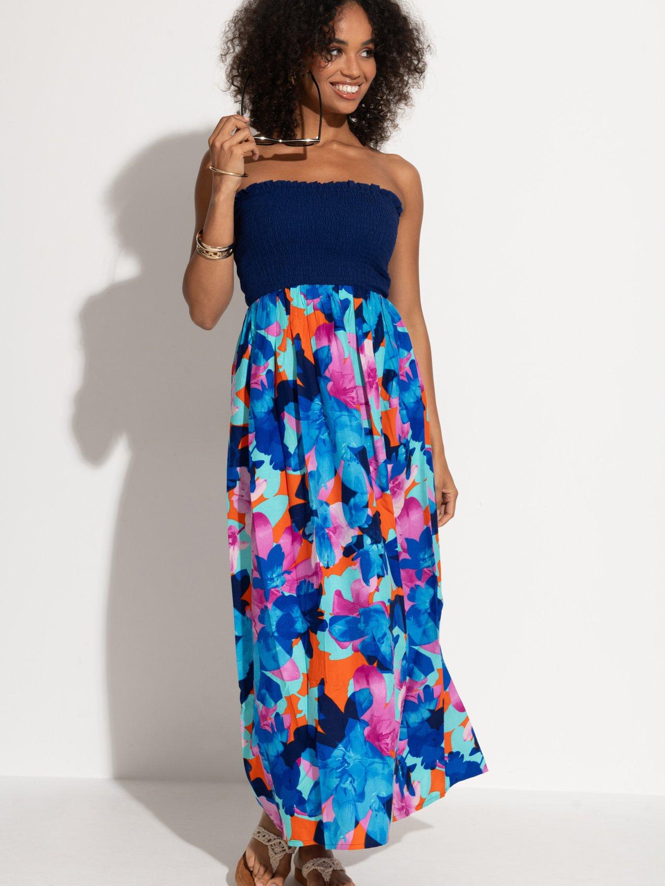 Strapless Shirred Bodice Maxi Beach Dress