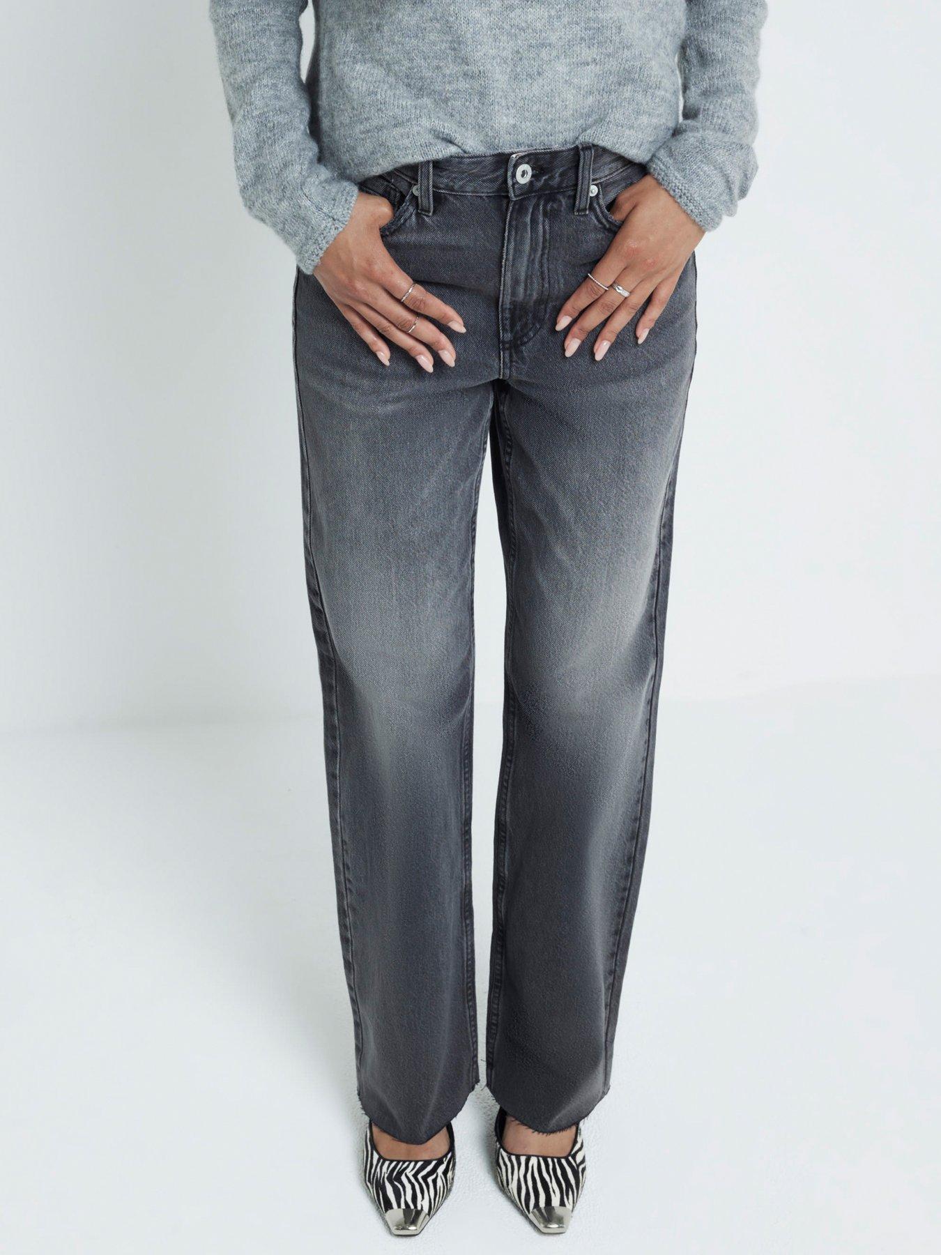 undefined High Waisted Relaxed Straight Fit Jeans - Black