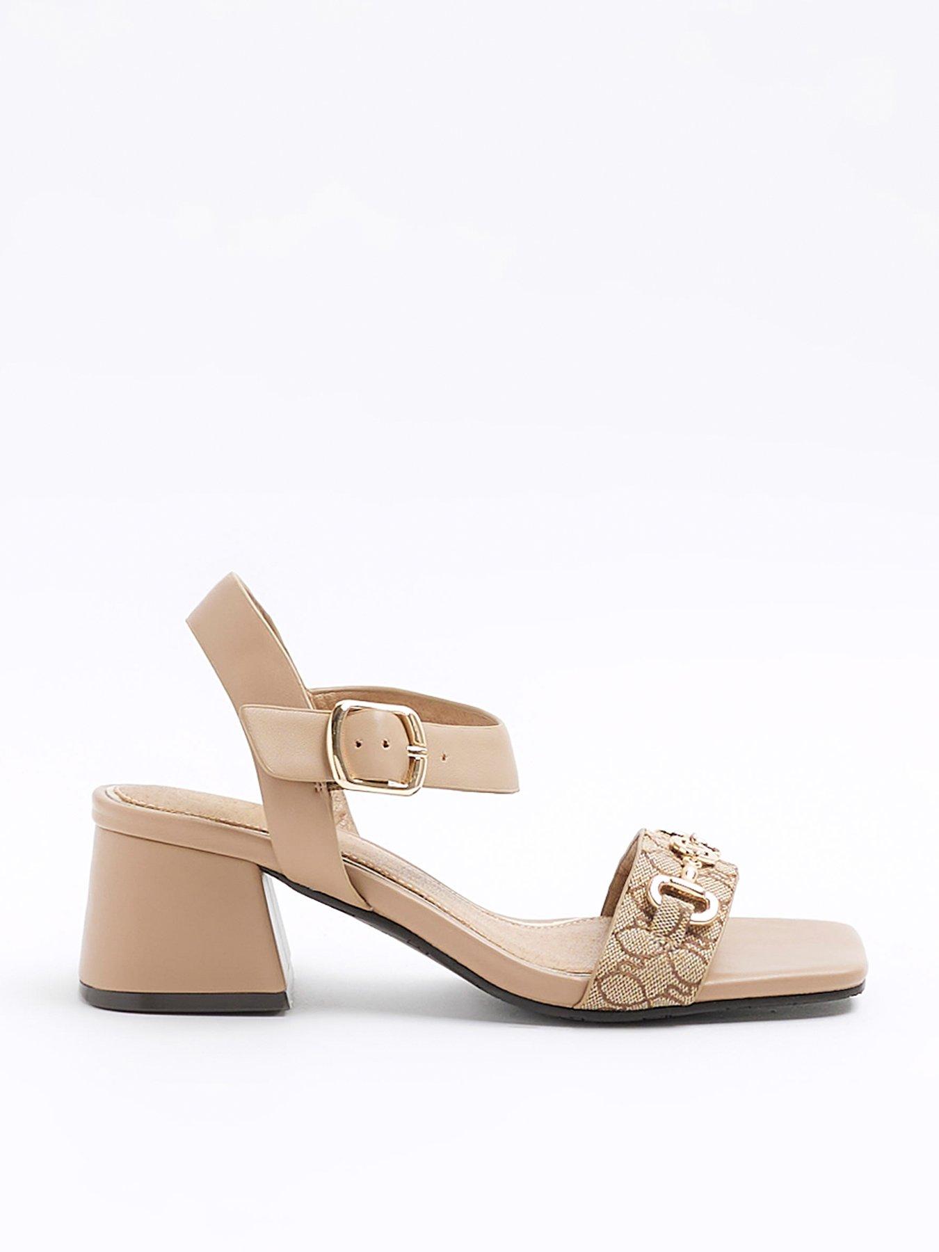 undefined Chain Block Heeled Sandals - Beige