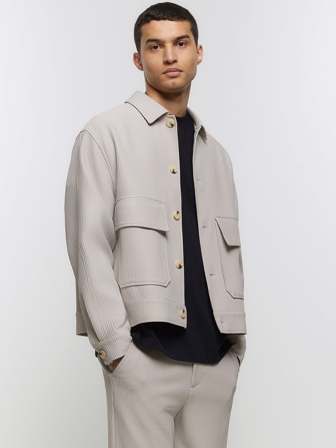 River Island Regular Fit Plisse Harrington Jacket Beige littlewoods