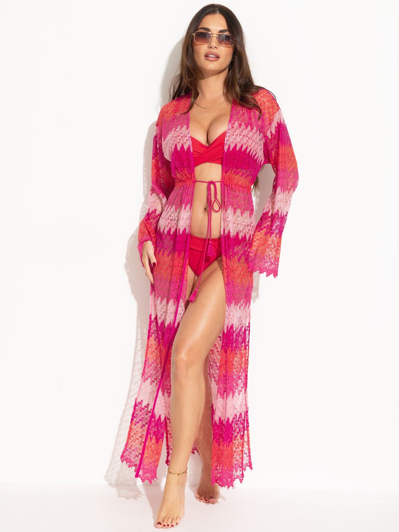 undefined Colour Block Crochet Co-ord Maxi Beach Kimono - Multi